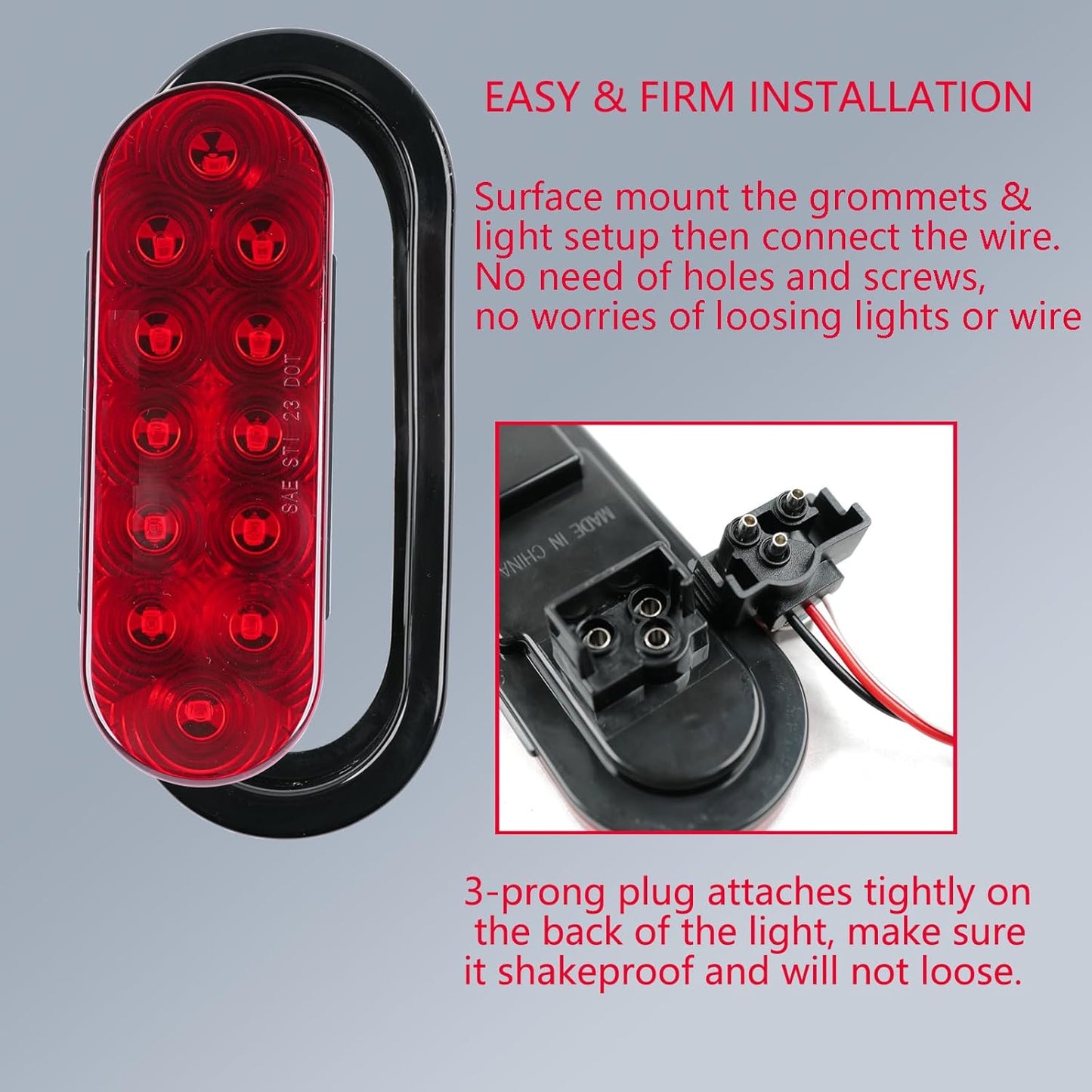 2Pcs 6" Oval LED Red Tail Trailer Light 24Leds, IP65 Waterproof, Stop Brake Turn Signal Reverse Marker, Surface Mount, for Bus Lorry Camper Boat Bus Truck RV Pickup Golf Cart Motorcycle(Red 24 LED) TRUCK DRIVER