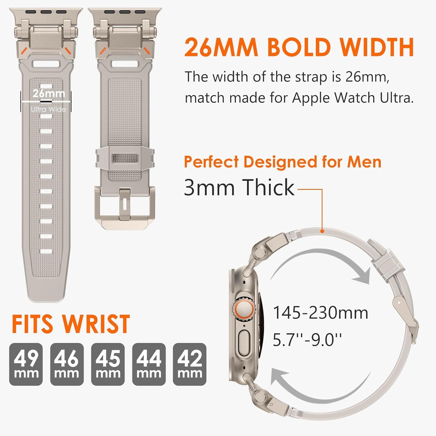 Designed for Apple Watch Band Apple Watch Ultra 2/Ultra 49Mm for Men, Silicone Rubber Bands with Metal Connector for Apple Watch Series 10 46Mm, 9/8/7 45Mm, SE2/SE 6/5/4 44Mm, 3/2/1 42Mm