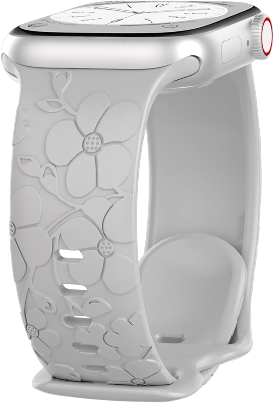 Floral Engraved Band for Apple Watch Band 38Mm 40Mm 41Mm 42Mm 44Mm 45Mm 49Mm Women,Soft Silicone Cute Embossed Flowers Bands for Iwatch Series 9/8/7/SE/6/5/4/3/2/1/ Ultra