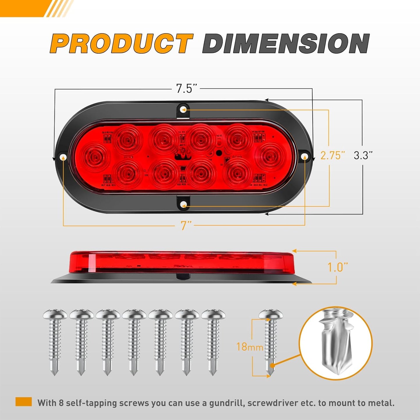 6Inch Oval LED Tail Light 2PCS Red 10LED Brake Stop Turn Signals Lights Surface Mount IP67 Waterproof for Trailer Truck RV Tractor Lorry Camper Van TRUCK DRIVER