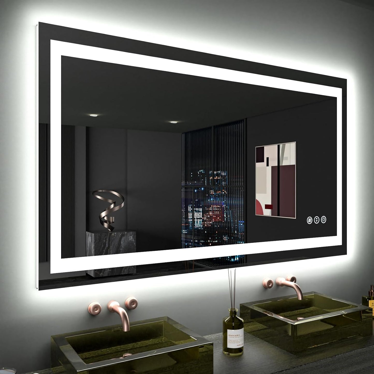 60”X30“ RGB LED Bathroom Mirror with Lights for Bathroom, Anti-Fog, Dimmable,Multiple Light Modes, RGB Backlit + Front Light, Memory Function, Tempered Glass