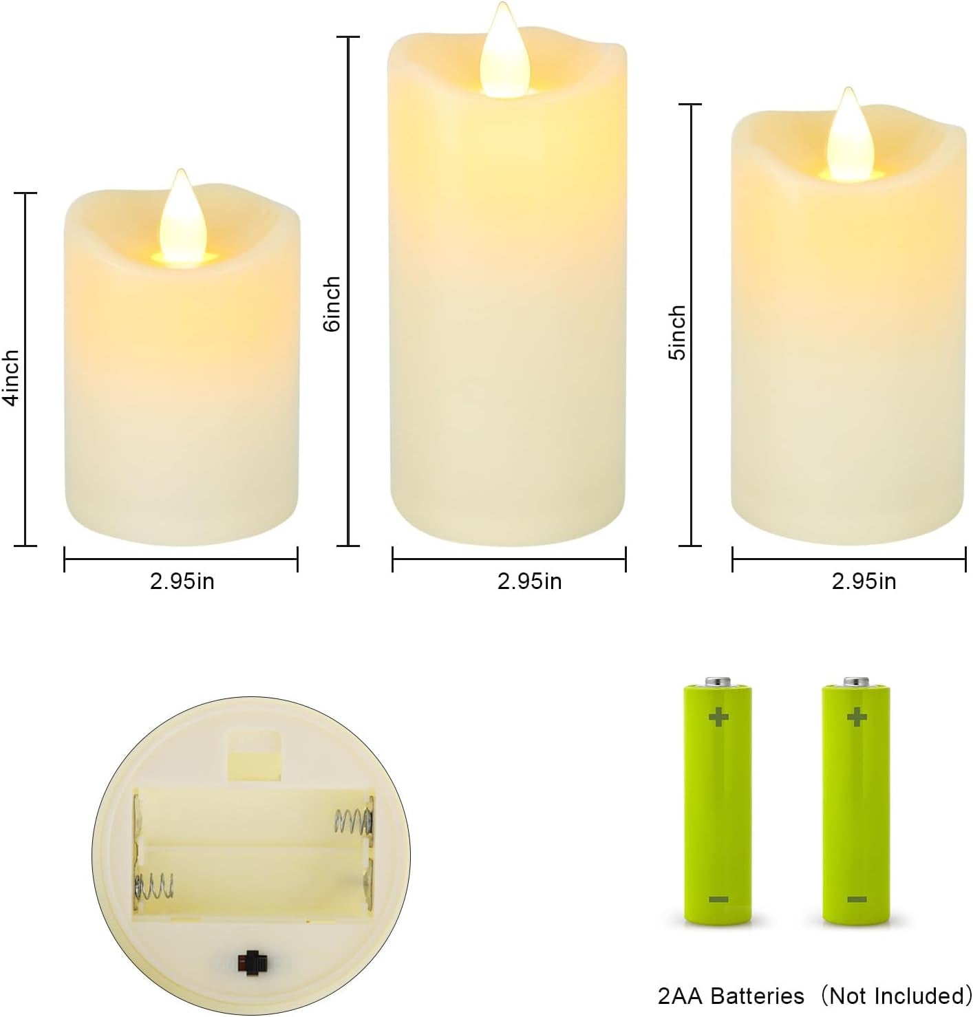 Indoor Flameless Candles, Battery Operated LED Flameless Candles with Remote Timer for Home/Wedding/Holiday Decor, Electric Candles Set of 3(D 2.95" X H 4"/5"/6")