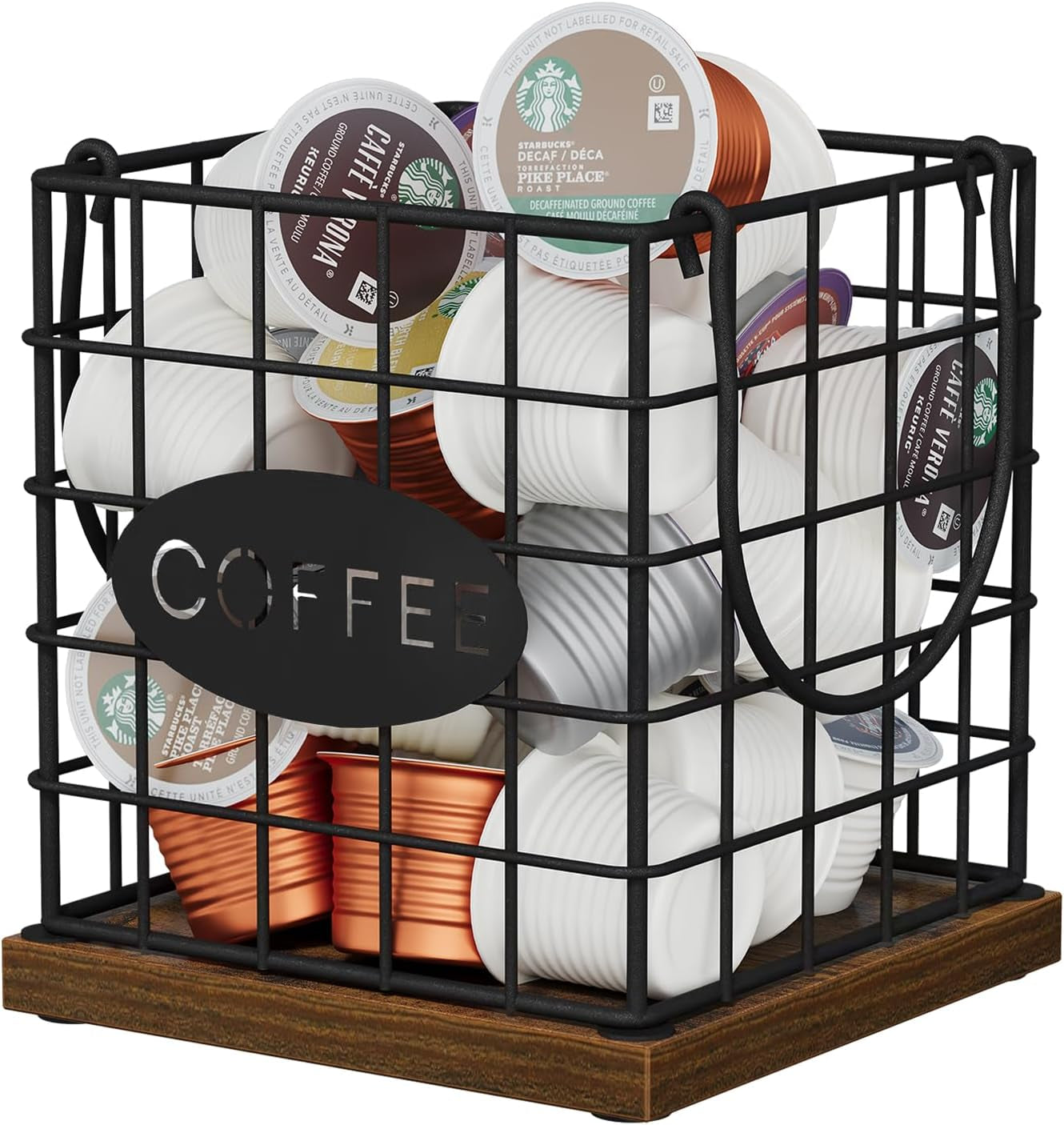 K Cup Holder Organizer, Sturdy Coffee Pod Holder Organizer, 35 Kcup Large Capacity Storage Basket for Kitchen Counter and Office Desktop (Circular Grid)