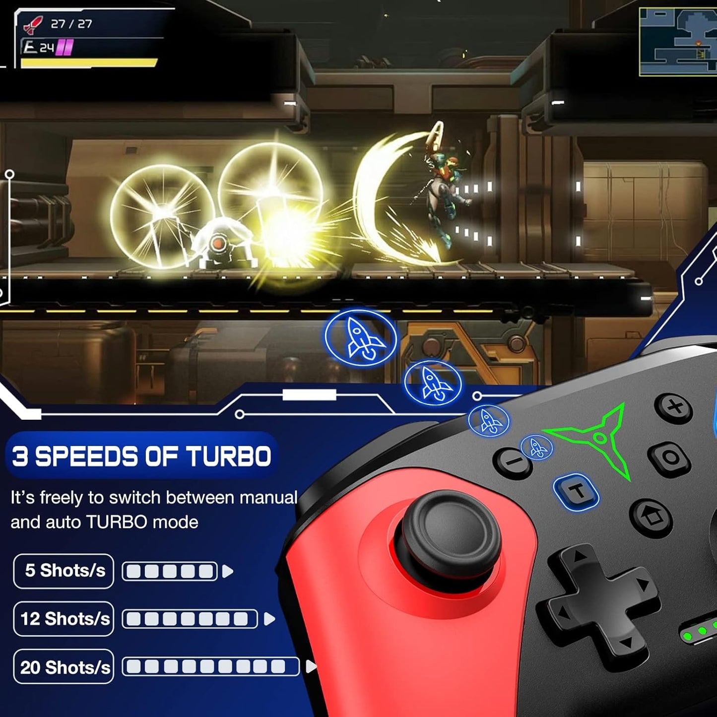 Wireless Switch Controller for Nintendo Switch/Lite/Oled Controller, Switch Controller with a Mouse Touch Feeling on Back Buttons, Extra Switch Pro Controller with Wake-Up,Programmable, Turbo Function