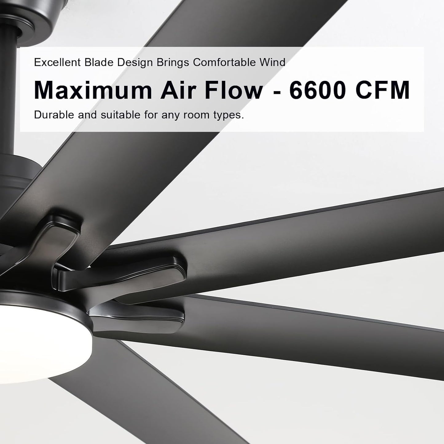 66 Inch Black Ceiling Fans with Lights and Remote, Indoor Outdoor Mordern Smart Ceiling Fan with Reversible Quiet DC Motor, 6 Speed, 8 Blades for Living Room Bedroom Patios Balcony