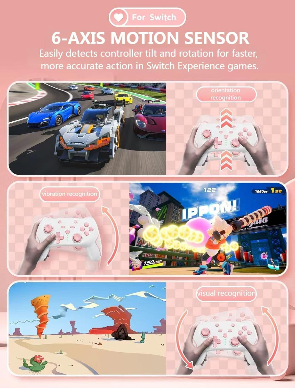 Switch Pro Controller, Wireless Pro Controller for Switch/Switch Lite/Switch OLED, Switch Controller with 2 Back Buttons, 3-Level TURBO Adjustable (Pink)