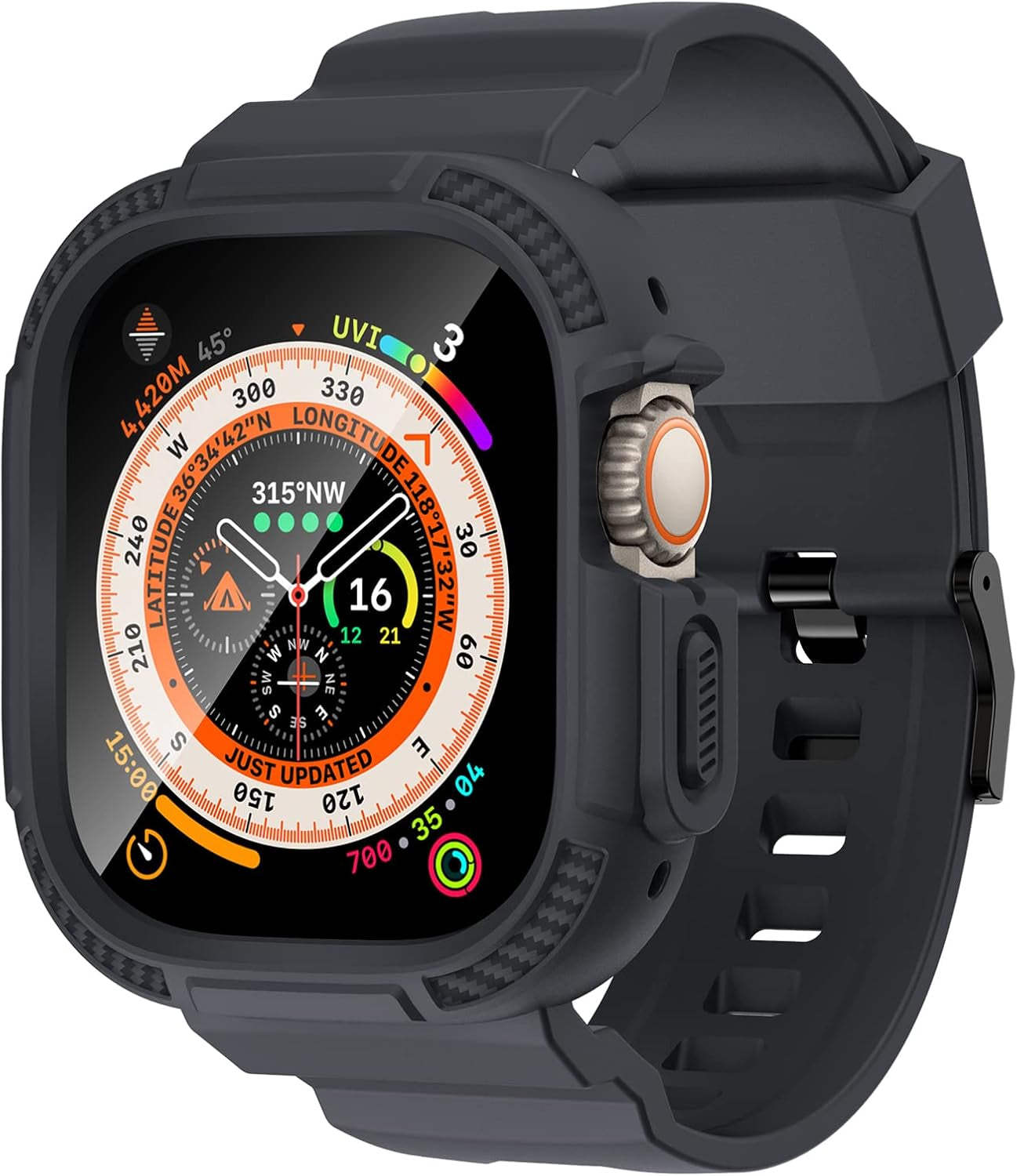 Compatible with Apple Watch Band 42Mm Series 10 with Case, Shockproof Rugged Band Strap for Iwatch Series 10 42Mm with Bumper Case Cover Men Women, Matte Black