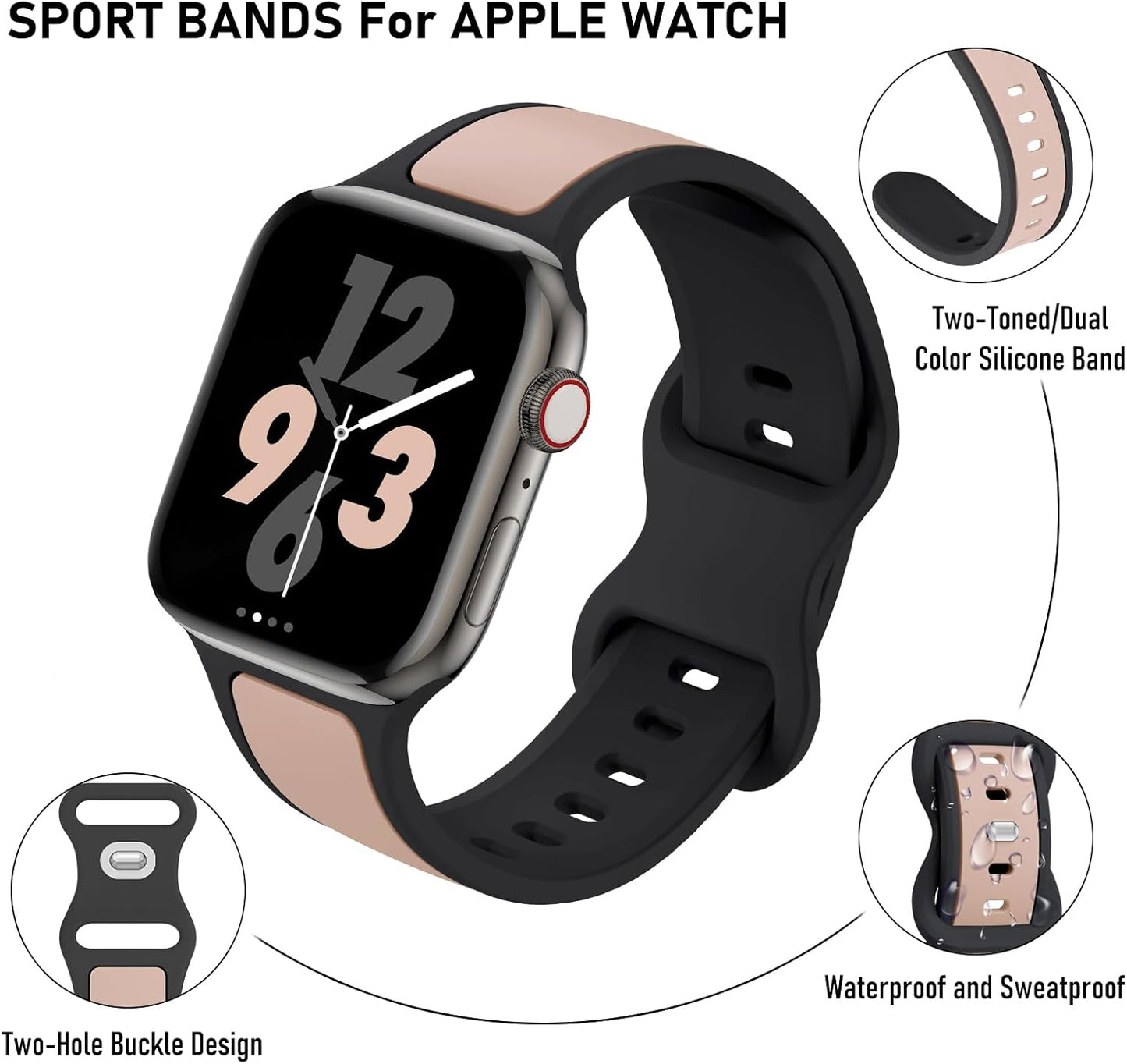 Two-Toned Dual Color Bands Compatible with Apple Watch 38Mm 40Mm 41Mm 42Mm 44Mm 45Mm 49Mm, Replacement Soft Silicone Sport Strap for Iwatch Series 9/8/7/6/5/4/3/2/1 Ultra/Ultra 2 SE Women Men