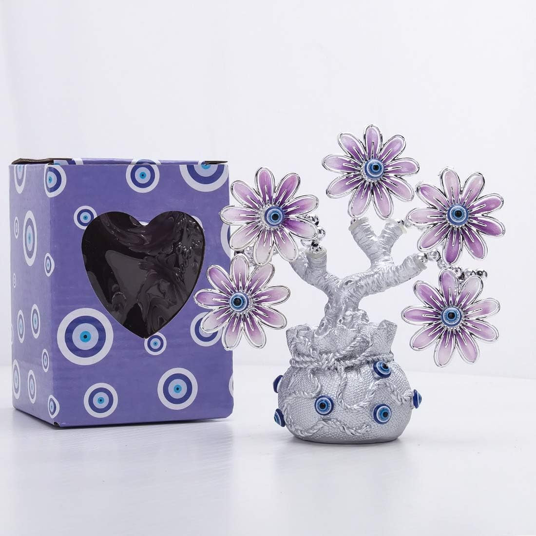 Turkish Blue Evil Eye Pink Flowers Money Fortune Tree with Lucky Bag Vase Protection Good Luck Gift
