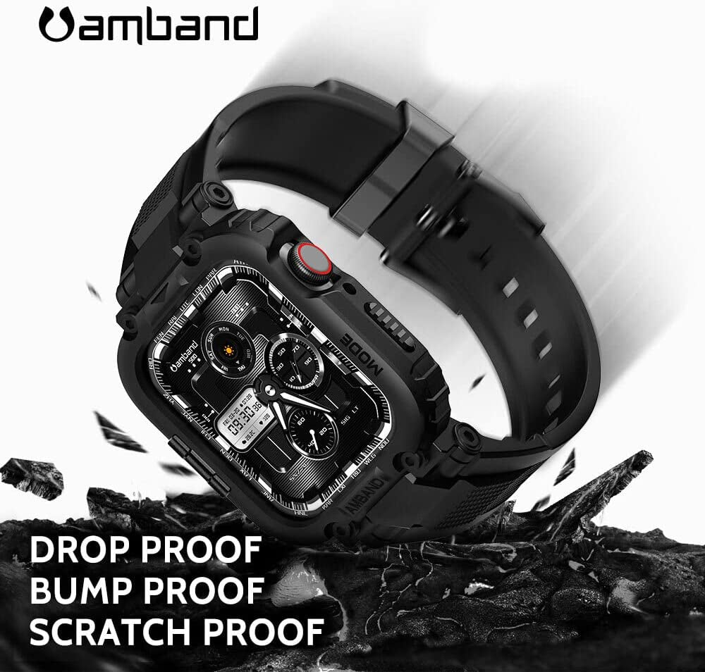 Bands Compatible with Apple Watch 9/8/7 45Mm, M1 Sport Series Rugged Case Protective Cover for Iwatch 6/SE/5/4/3 42/44/45Mm Men Black