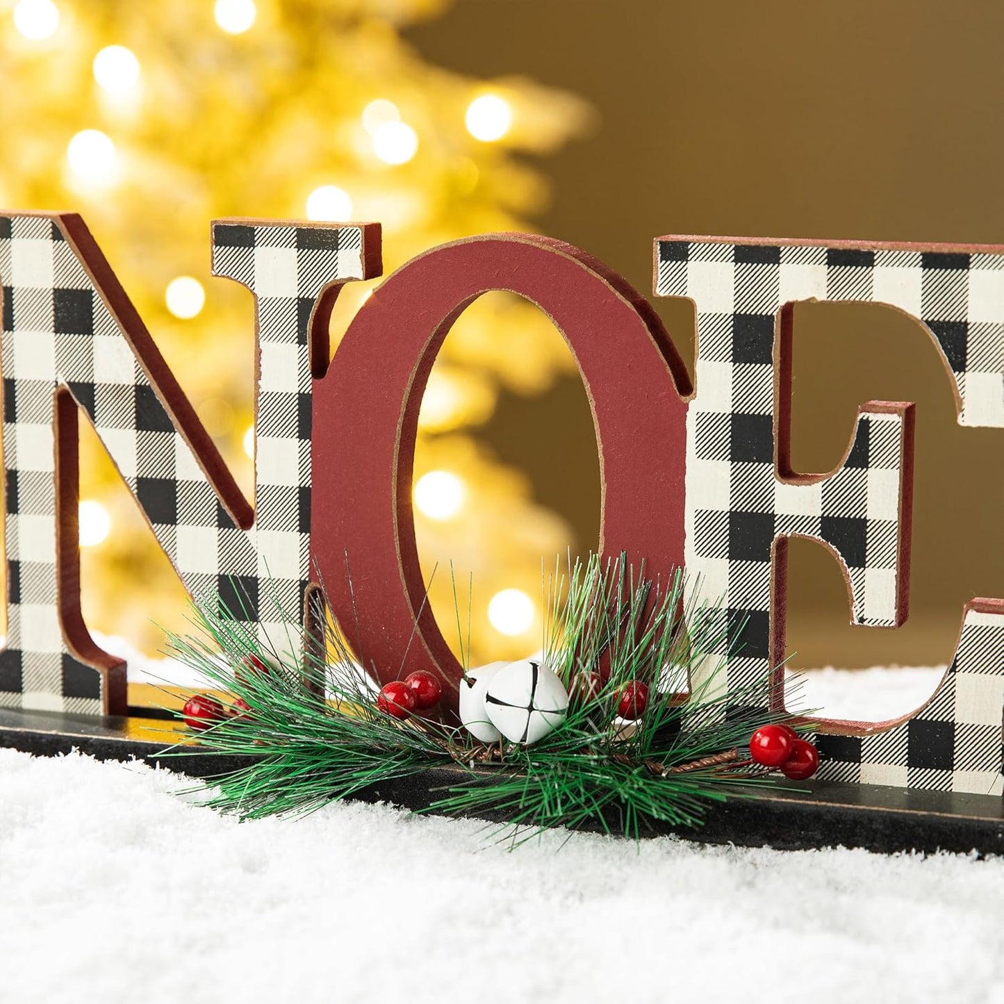 Wooden Noel Christmas Table Centerpiece Decoration, 14.96 Inches Noel Decorative Display Sign on Table Fireplace, Rustic Xmas Table Desk Decor for Home and Kitchen