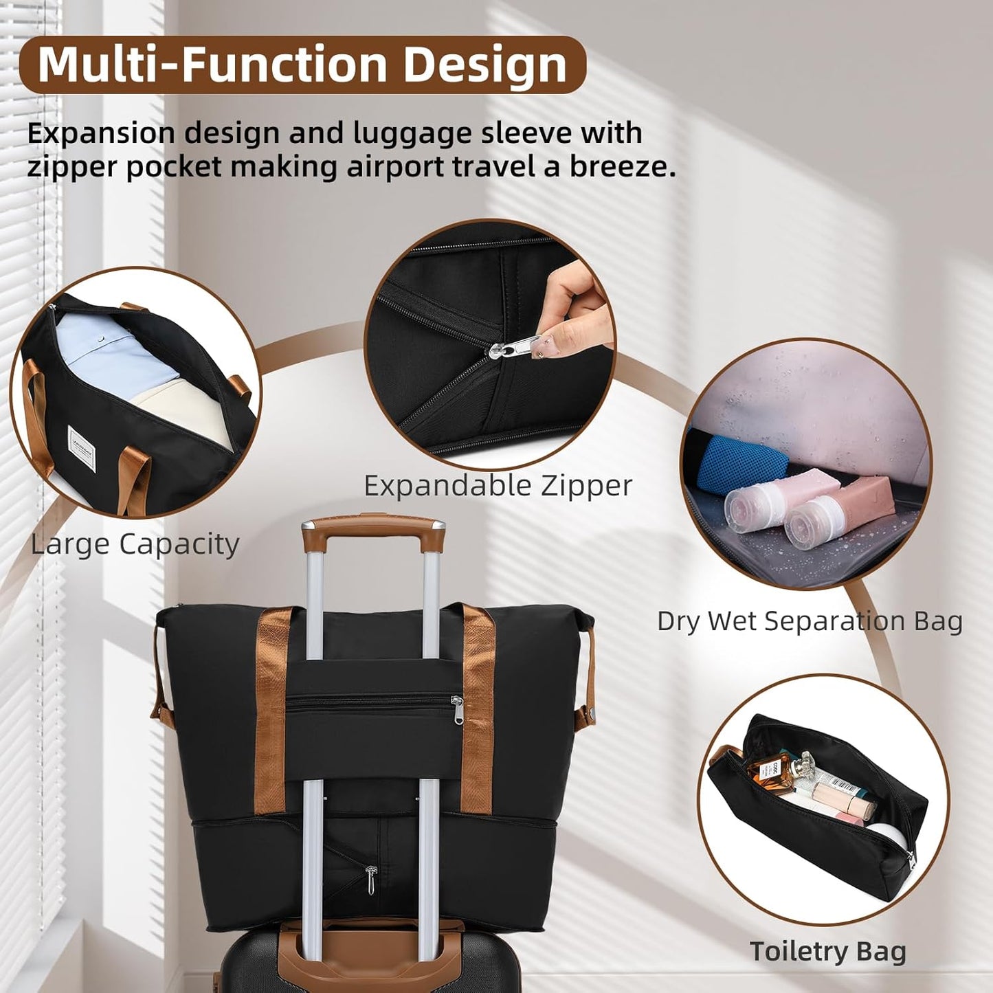 Luggage Sets 6 Piece Hardshell Expandable Suitcases with Spinner Wheels TSA Lock, Lightweight ABS Travel Carry on Suitcase Set for Women, Black Brown