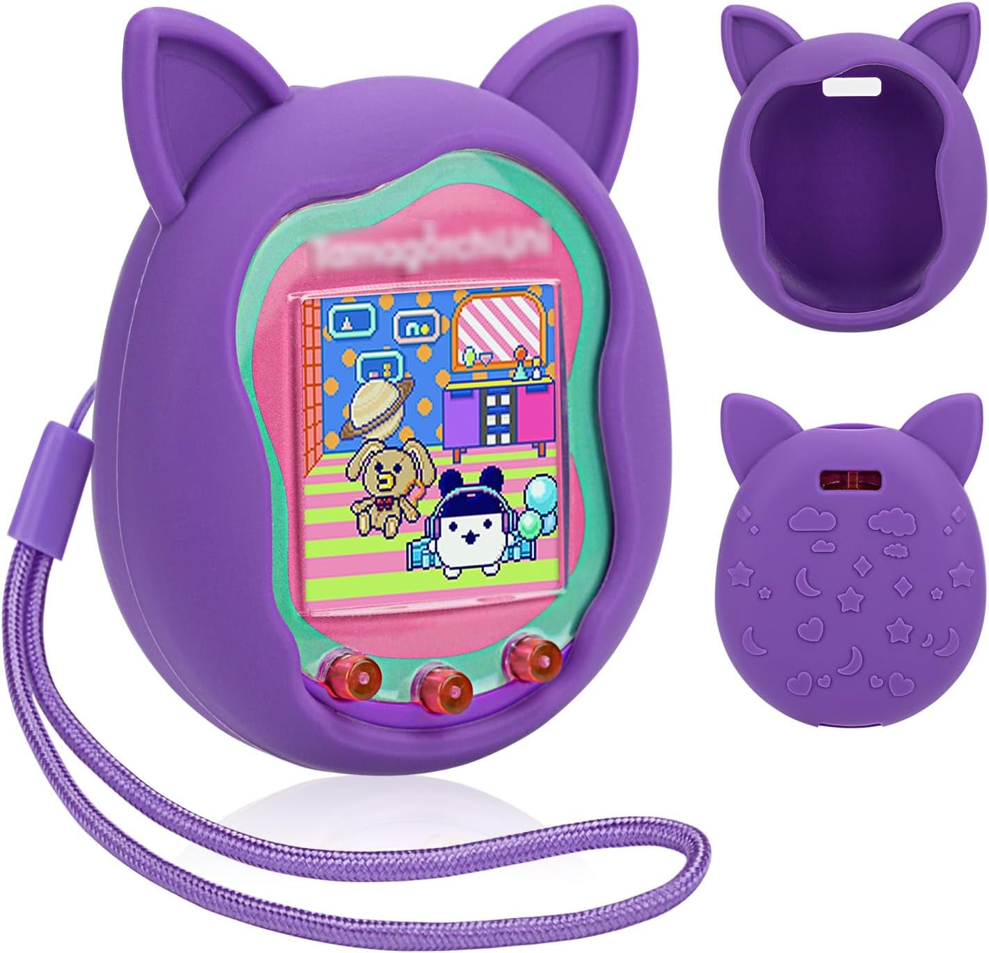 2Pack Silicone Case for Tamagotchi Uni, Protective Cover for Tamagotchi Uni Protector Skin with Hand Strap (Pink+Purple) ZOUSA