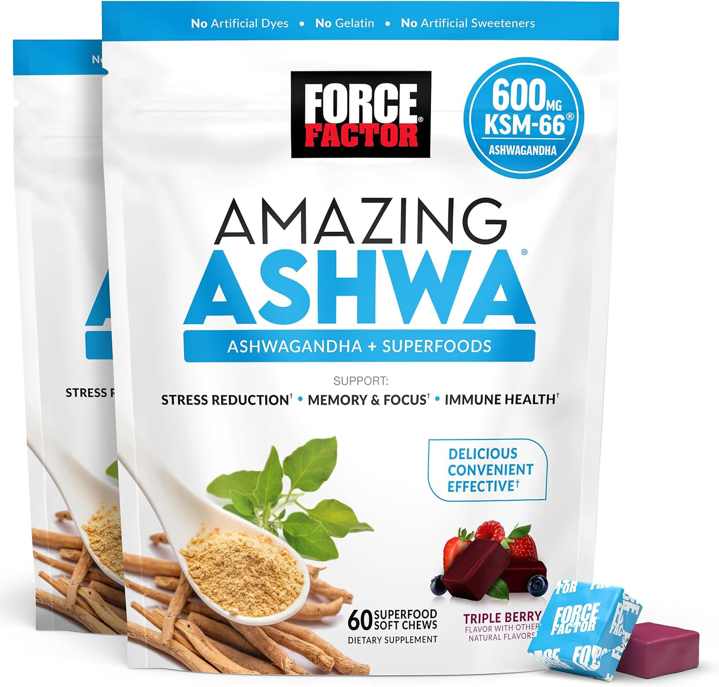 Amazing Ashwa for Stress Relief, Memory, Focus, and Immune Support Health, Ashwaganda Supplement with KSM-66 Ashwagandha for Stress, 60 Soft Chews TLBH