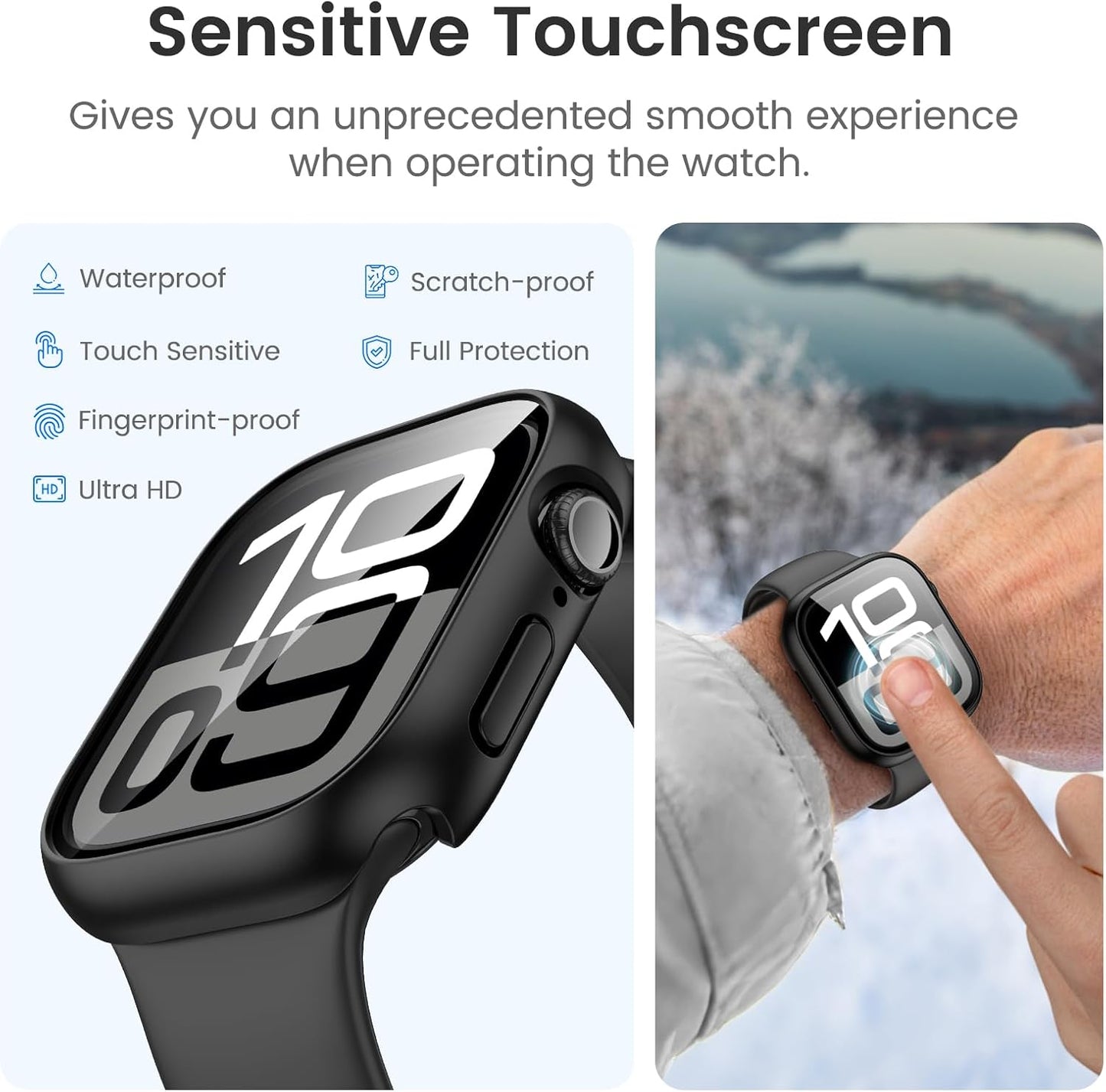 Waterproof Case and Glitter Stretchy Bands Compatible with Apple Watch Series 10 42Mm