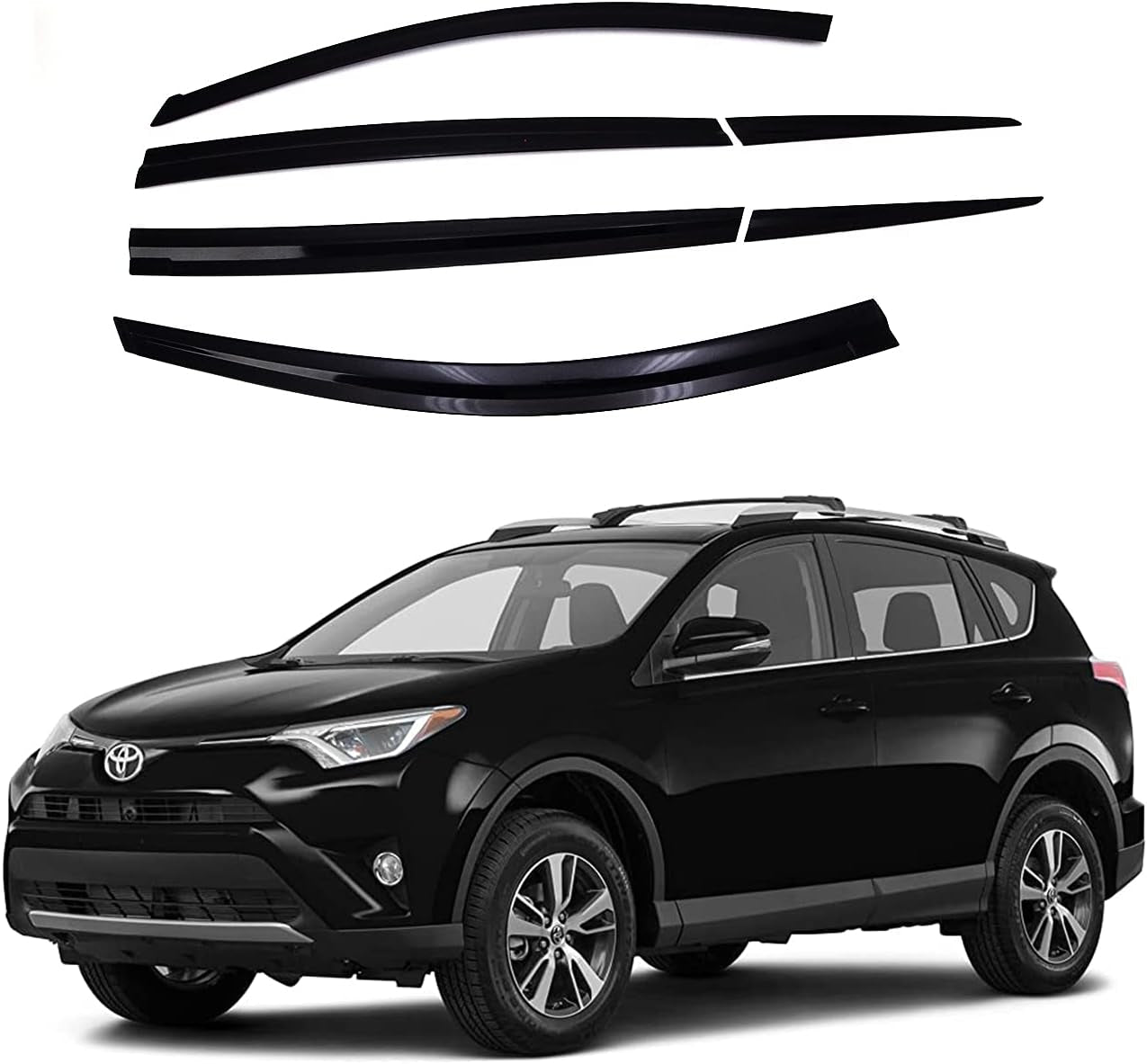 Tape-On Rain Guards Window Visors 6 Pcs Set for Toyota Rav4 2019 2020 2021 2022 2023 2024 / Window Deflectors, Out-Channel Vent Shades (Smoked)