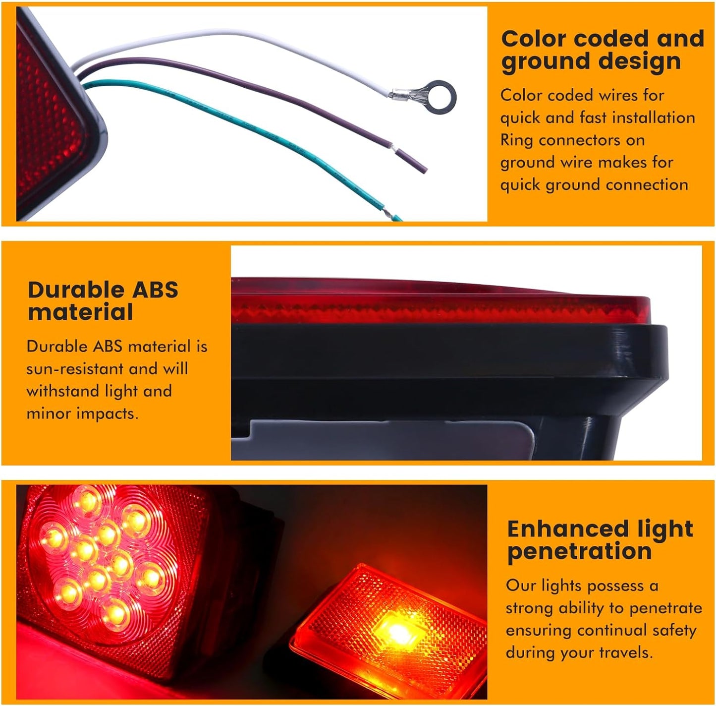70205 Trailer Light Kit - 12V All LED, Left and Right Waterproof Submersible for Trailers, Boat Trailer Truck Marine Camper RV Snowmobile, Red