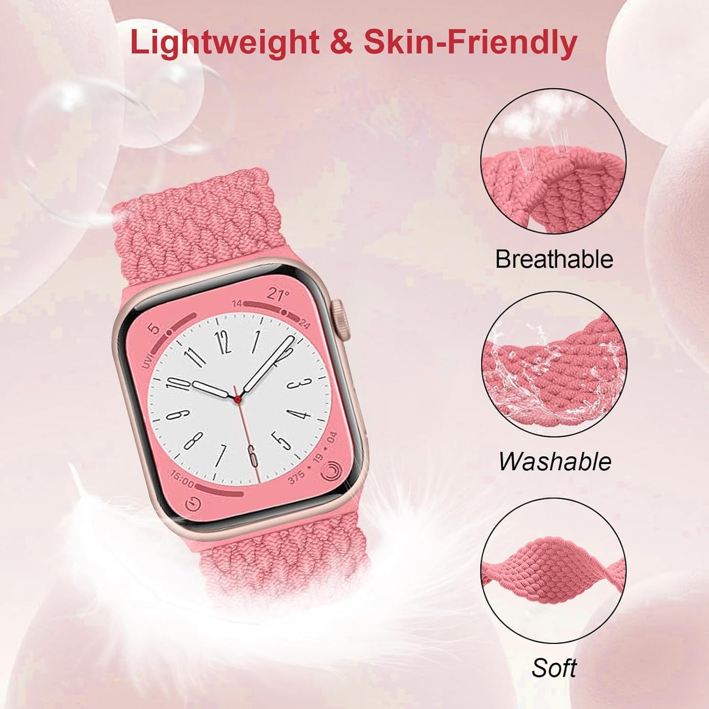 Braided Solo Loop Compatible with Apple Watch Bands 38Mm 40Mm 41Mm 42Mm 44Mm 45Mm 49Mm Women Men, Stretchy Elastic Nylon Sport Strap for Iwatch Bands Series 9/8/7/6/5/4/3/2/1/Se/Ultra