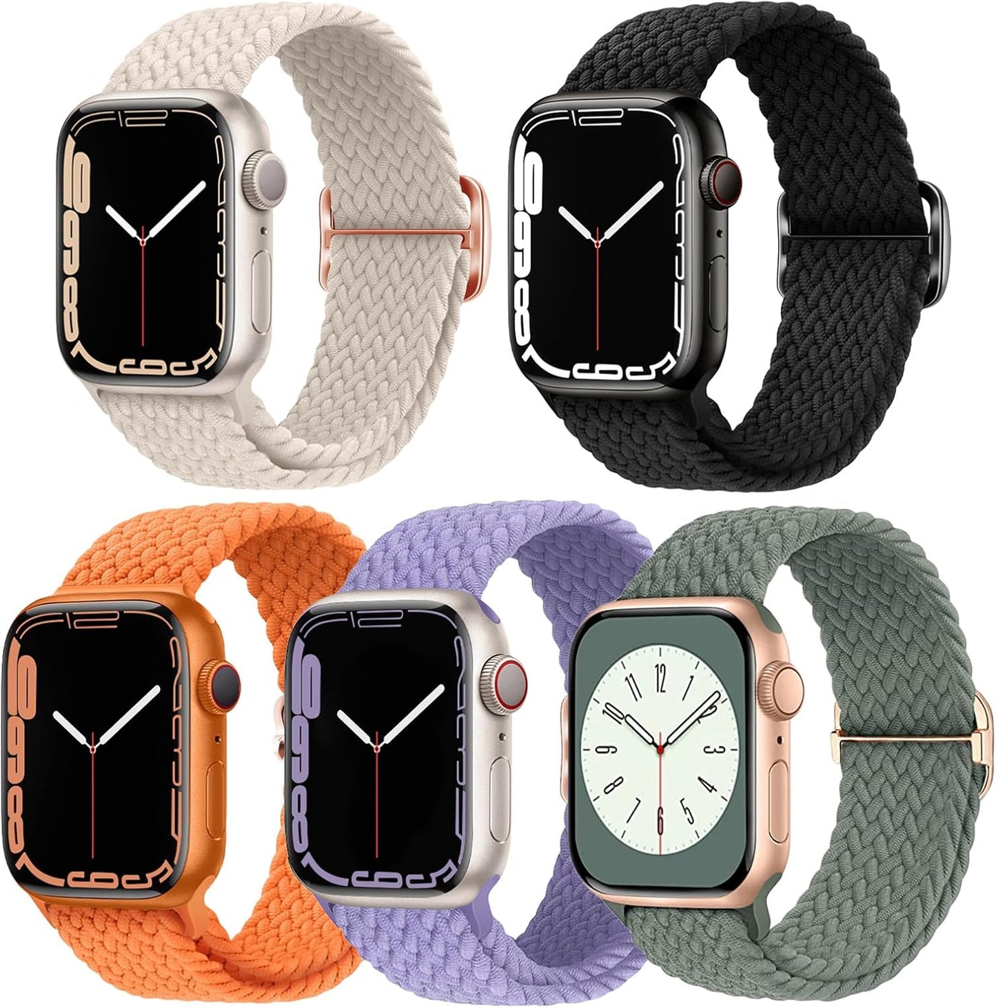 5 Packs Braided Solo Loop Compatible with Apple Watch Band 38Mm 40Mm 41Mm 42Mm 44Mm 45Mm for Women Men, Stretchy Nylon Sport Bands with Adjustable Buckle for Iwatch Series 8 7 6 SE 5 4 3 2 1