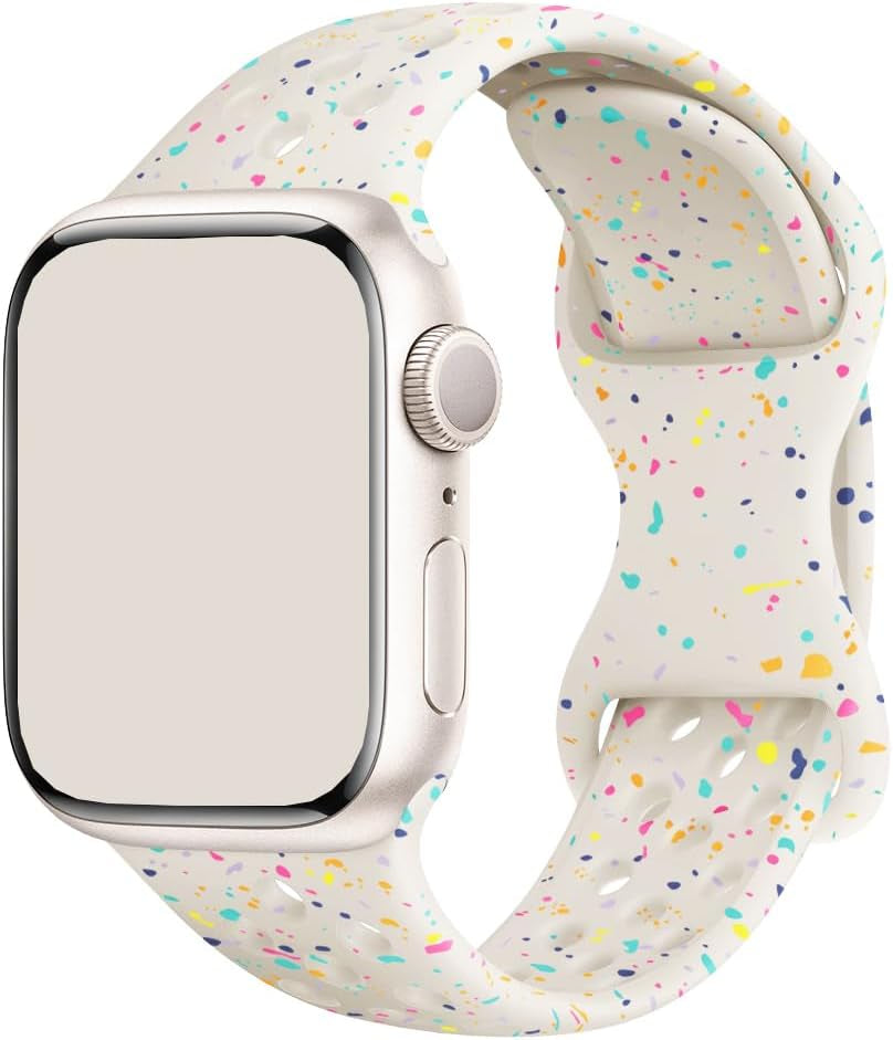 Silicone Watchband Compatible with Apple Watch Band 49Mm 45Mm 44Mm 42Mm 41Mm 40Mm 38Mm, Breathable Sport Wristband Soft Watch Strap for Iwatch Series 9, Ultra 2, Ultra 8 7 6 5 4 3 2 1 SE for Women Man