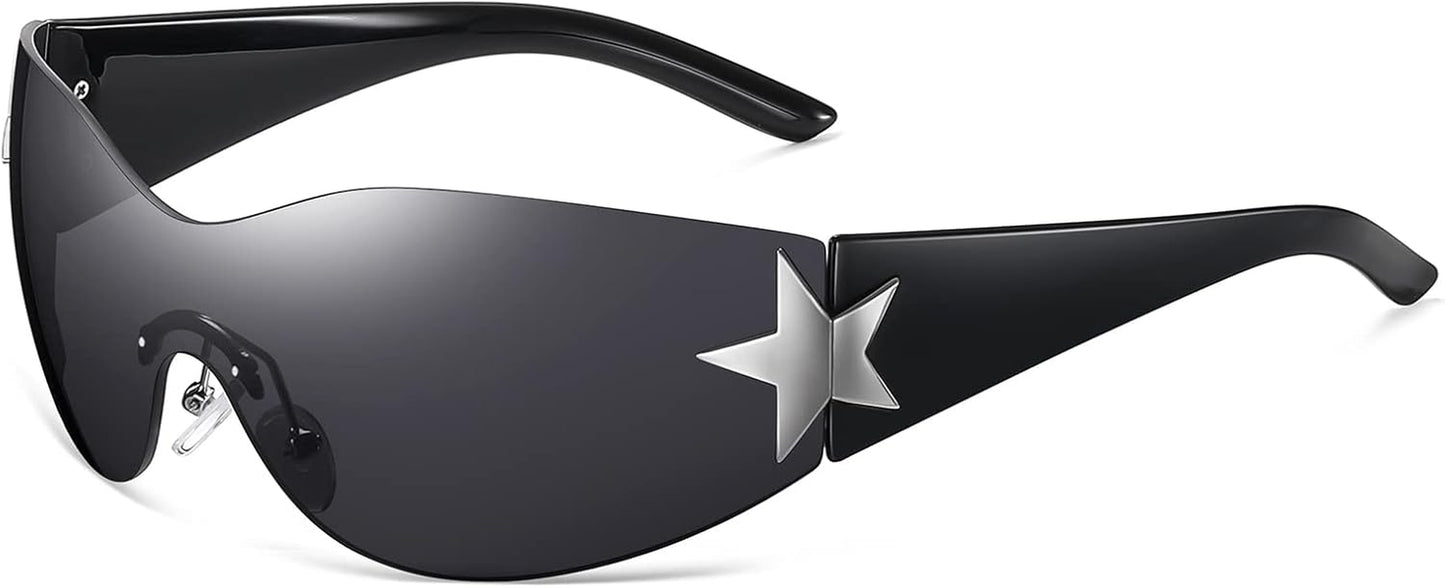Y2K Sunglasses for Women Men Shield Wrap around Fashion Sunglasses Trendy Oversized Frameless Sun Glasses