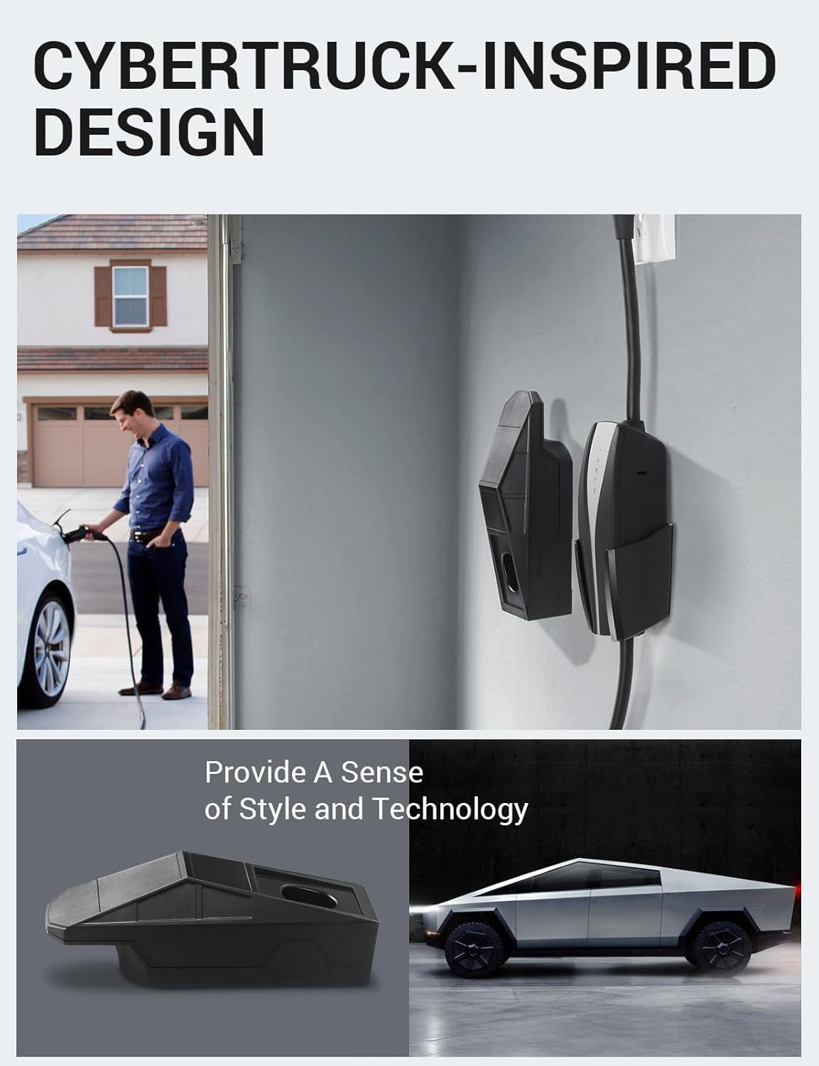 Upgrade Tesla Charger Holder Wall Mount Charging Cable Organizer Cybertruck Design Mobile Charger Connector with Chassis Bracket Compatible for 2012-2025 Model 3 Model Y Model S Model X