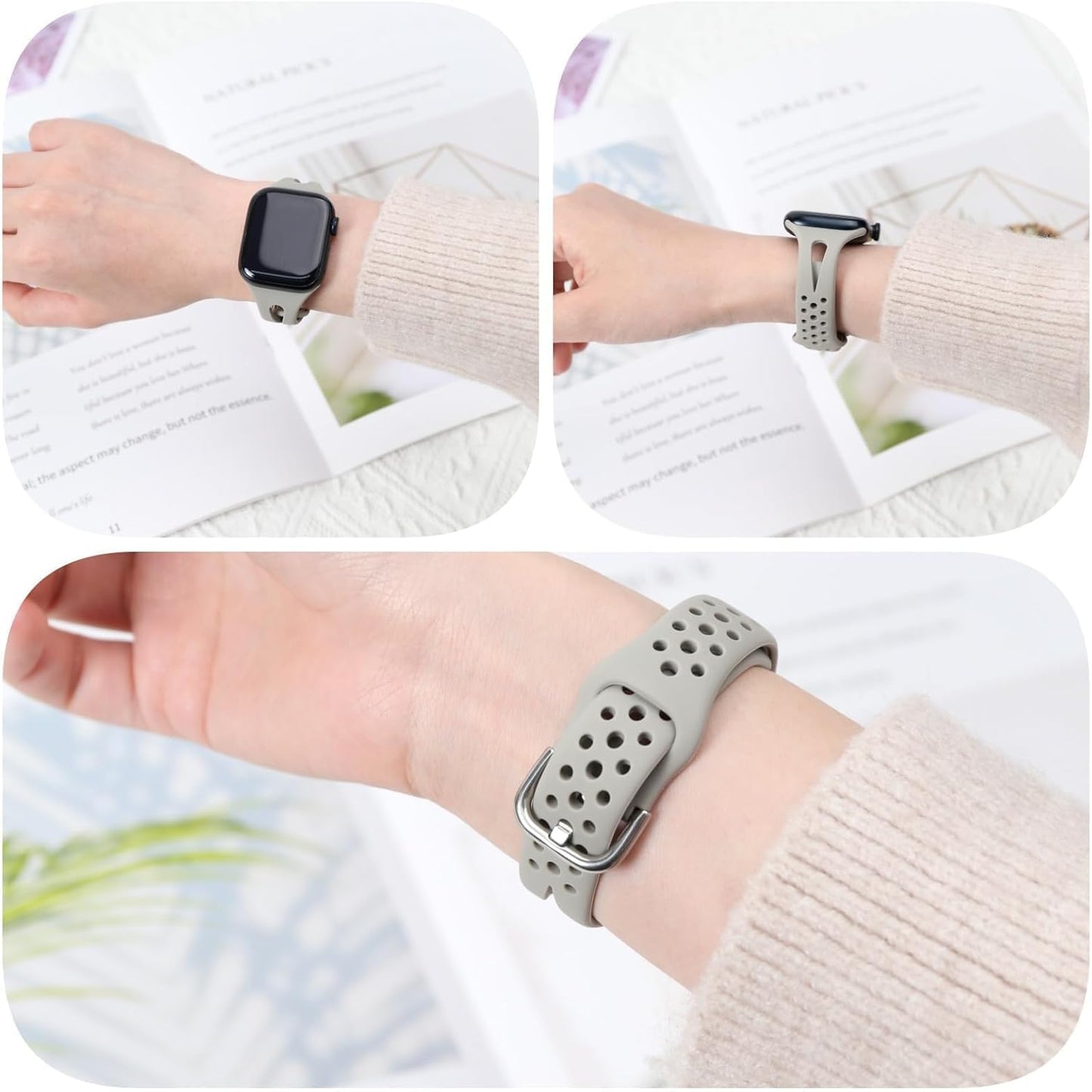 Slim Sport Band Compatible with Apple Watch Band Series 9 8 7 6 5 4 3 2 1/SE, 38/40/41Mm, Women and Men, Soft Silicone Breathable Wristband, Grey