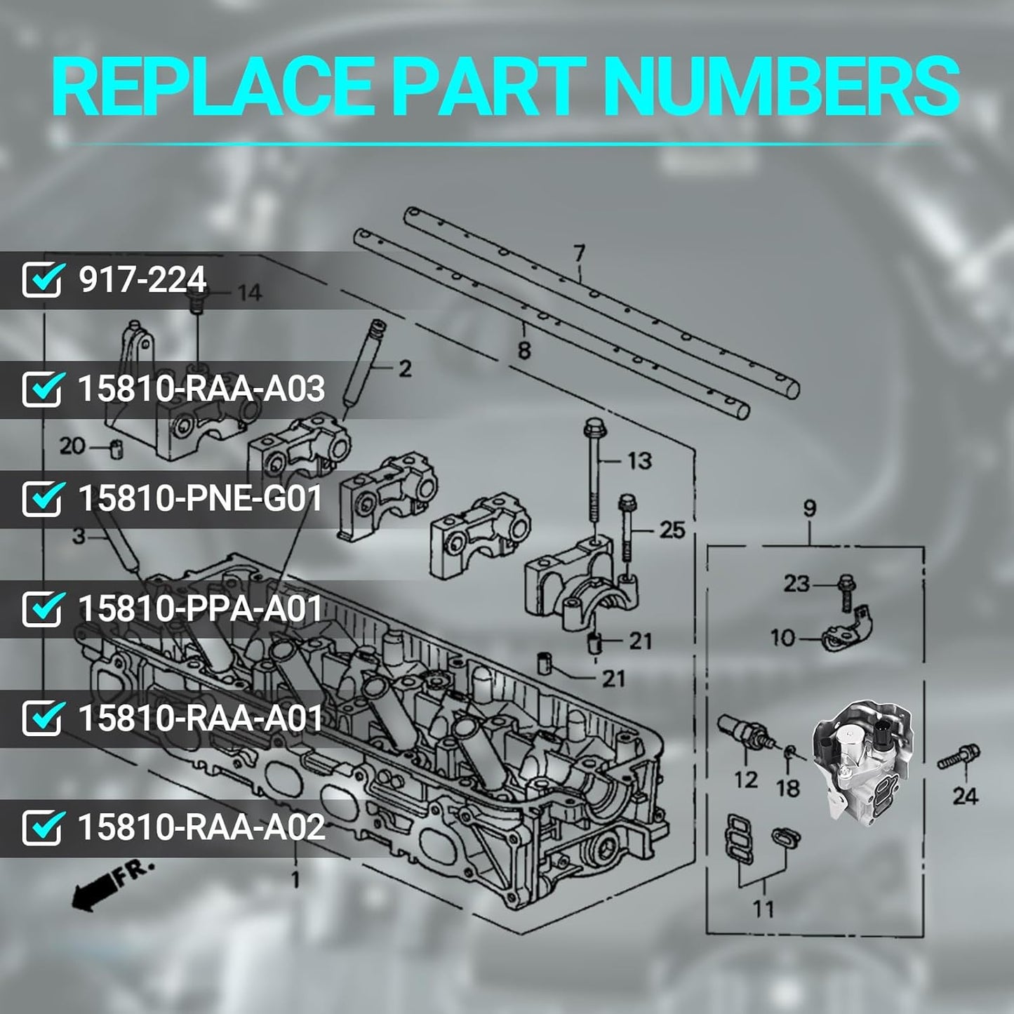 15810-RAA-A03 VTEC Solenoid Spool Valve with Oil Pressure Switch & Gasket - Fit for 2002-2011 Honda Acura - 2.4L Accord, CR-V, Element, 2.0L Civic,Rsx - Replace 15810-PNE-G01, 15810-PPA-A01, 917-224