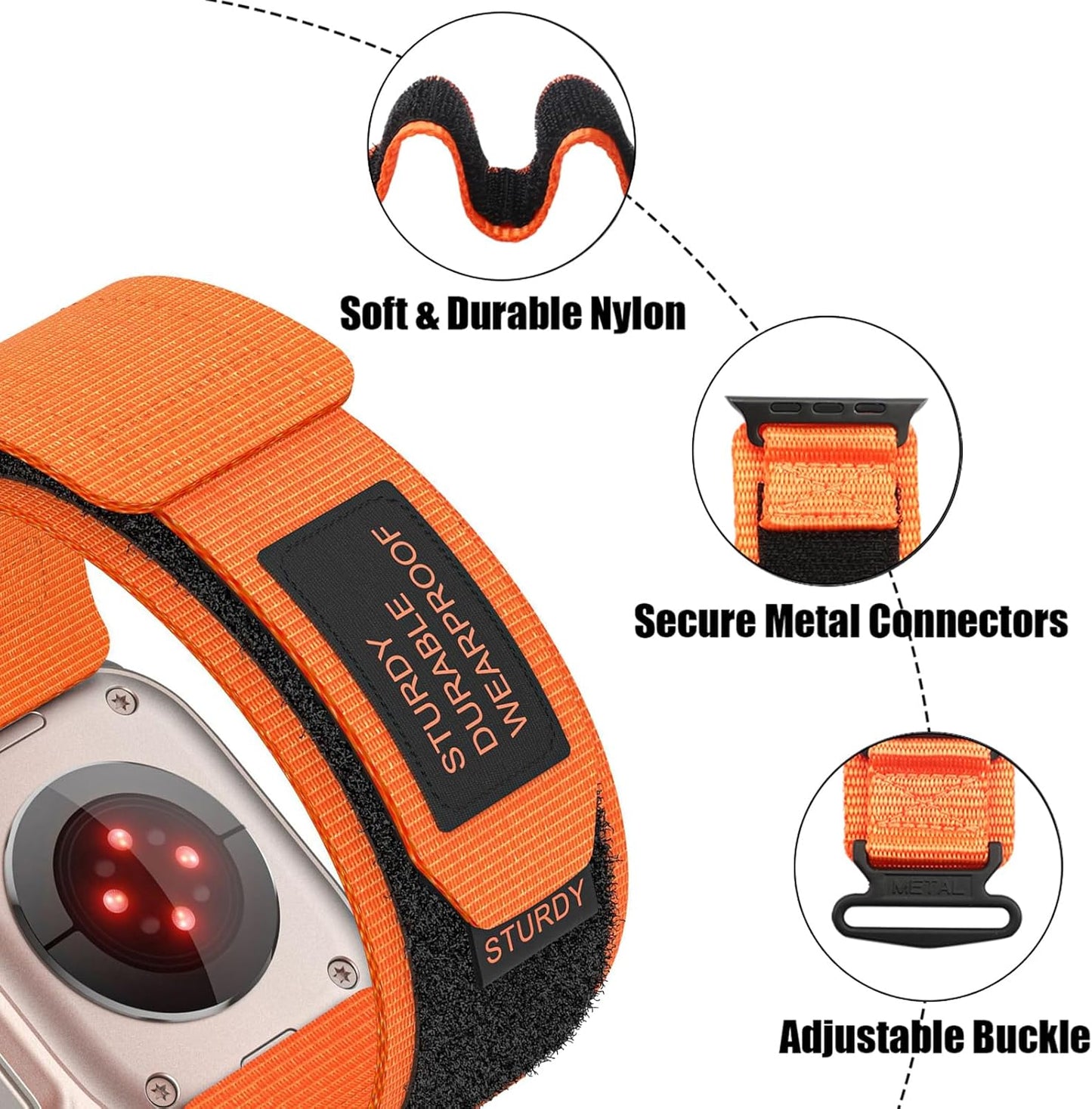 Nylon Sport Band Compatible with Watch Band 41Mm 40Mm 38Mm Men Women Nylon Outdoor Sports Velcro Strap for Watch Ultra 2 Ultra SE Series 9 8 7 6 5 4 3 2 1 - Orange