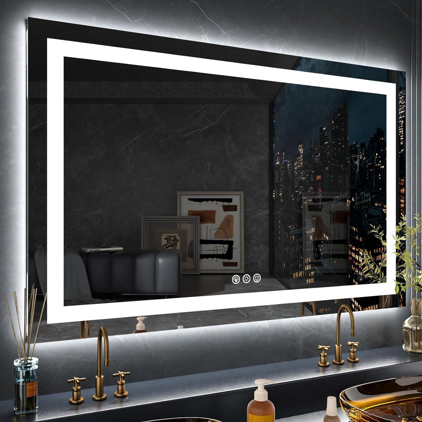 60”X30“ RGB LED Bathroom Mirror with Lights for Bathroom, Anti-Fog, Dimmable,Multiple Light Modes, RGB Backlit + Front Light, Memory Function, Tempered Glass