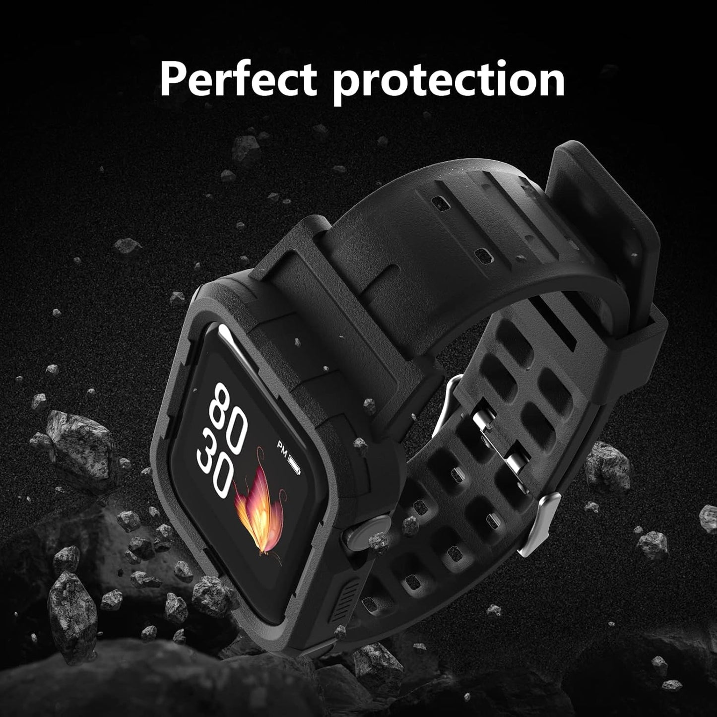 Rugged Bumper Bands Compatible with Apple Watch Band 45Mm 44Mm 42Mm 41Mm 40Mm 38Mm, for Women/Men Waterproof Soft Silicone Replacement Strap Accessories for Iwatch Series 8/7/6/5/4/3/2/1/SE