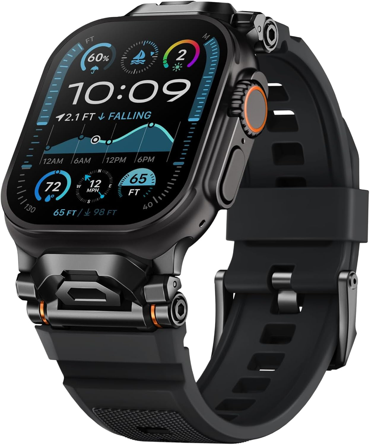 Rugged Bands Compatible for Apple Watch Ultra 2/Ultra Band 49Mm 46Mm 45Mm 44Mm 42Mm, Silicone Sport Strap with Durable Stainless Steel Connector for Iwatch Series 10 9 8 7 6 5 4 3 SE
