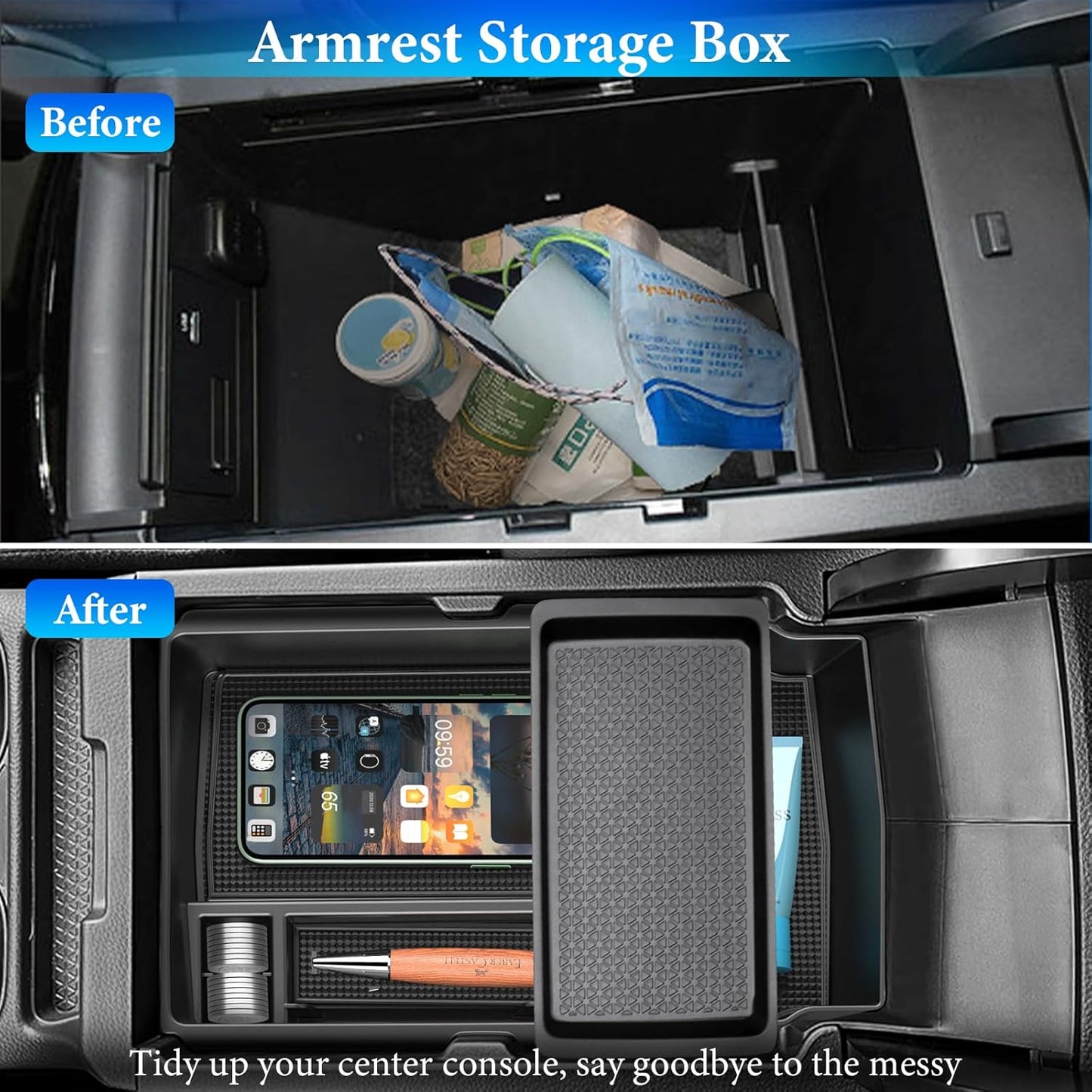 3PCS Center Console Organizer Compatible with Honda CRV 2023 2024 2025 Accessories CR-V Hybrid Armrest Organizer Tray Hidden Storage Box ABS Material