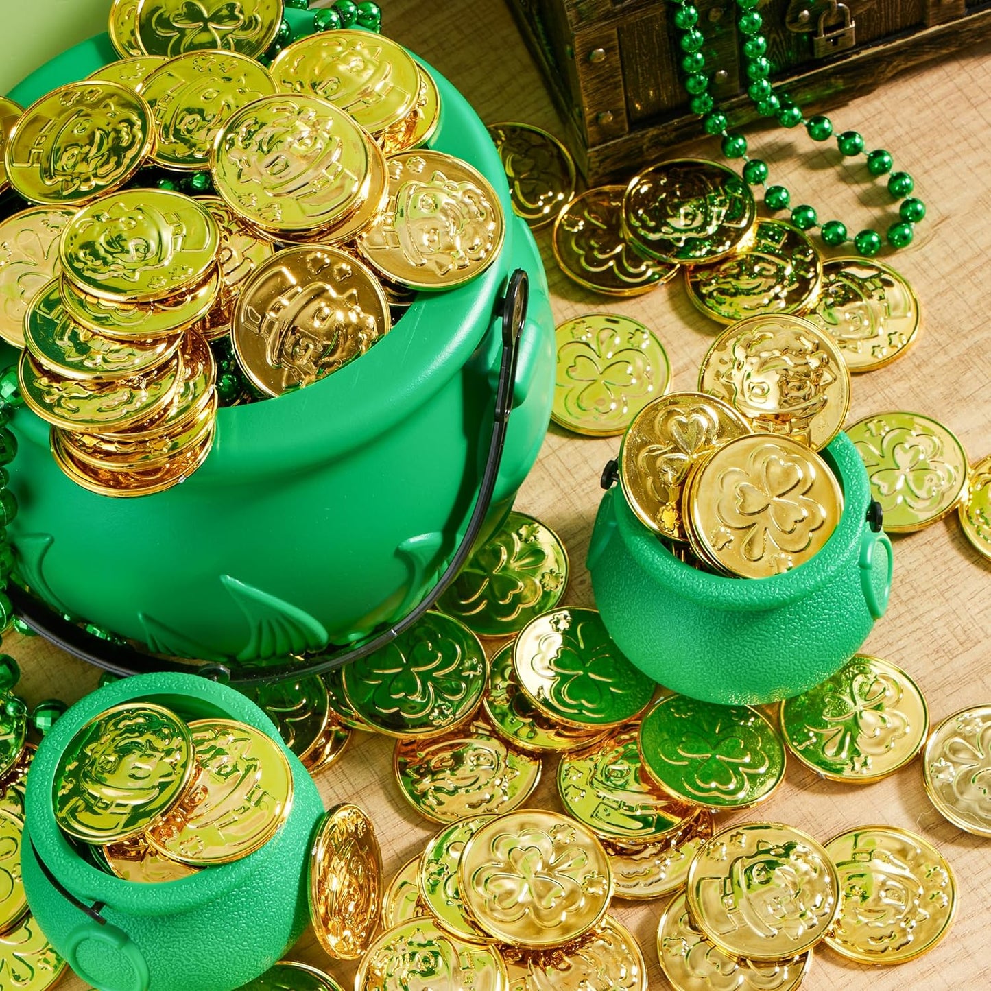 120 Pcs St. Patrick’S Day Gold Coins, Plastic Gold Coins Bulk with Shamrock, Leprechaun, Cauldron & Hat Patterns, St Patricks Accessories Games Gifts Decorations, Party Favors & Party Supplies