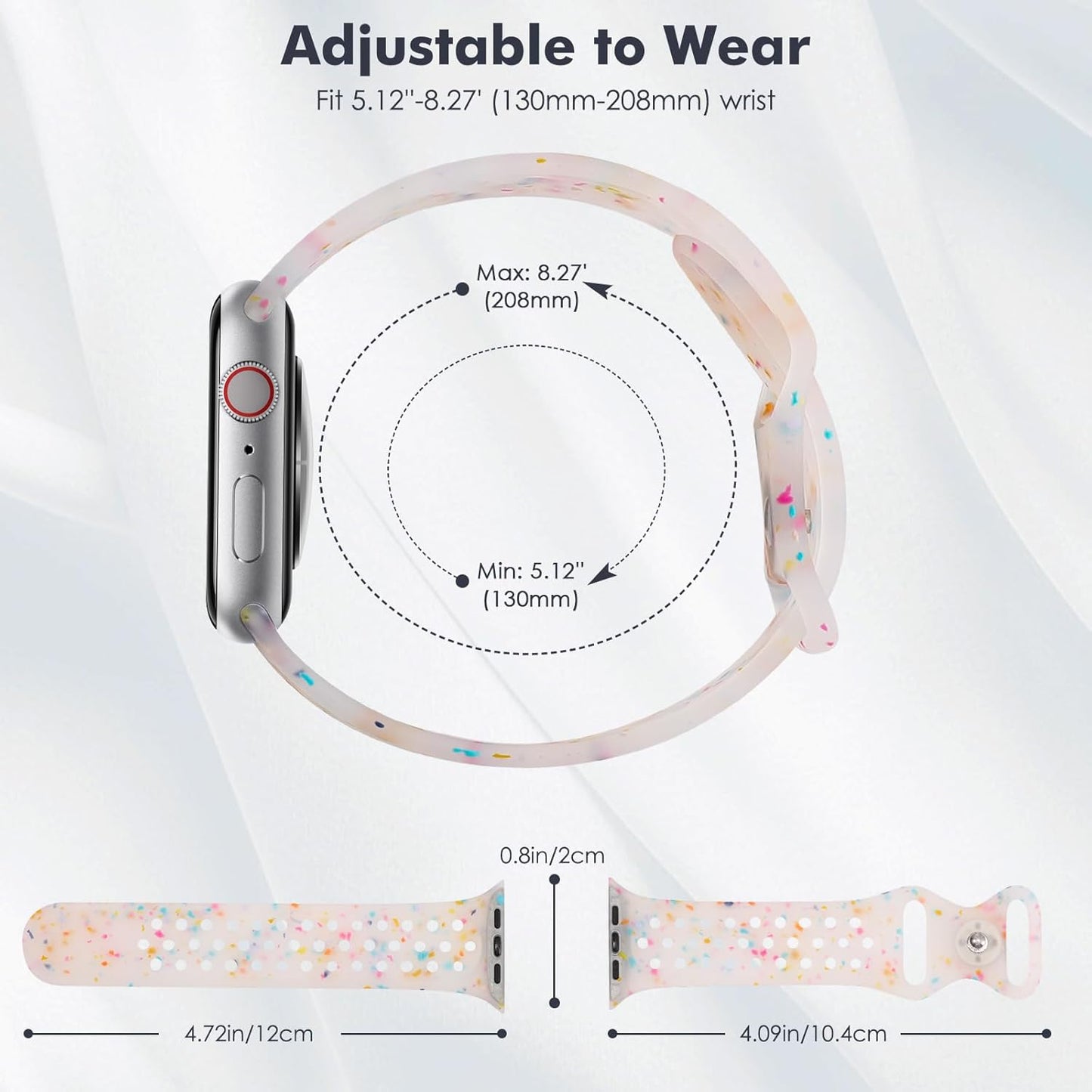 Sport Band Compatible with Apple Watch Band Ultra/Ultra2 49Mm/Series 10/9/8/7/6/5/4/3/2/1/SE 38/40/41/42/44/45/46Mm,Colorful Flakes Recycled Silicone Watchband Breathable Replacement Bands