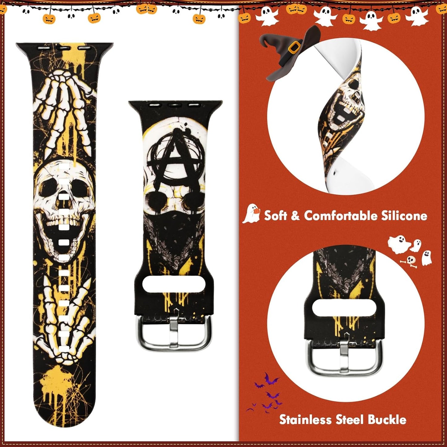 Halloween Compatible with Apple Watch Band 40Mm for Women Girl, Silicone Strap for Apple Watch Bands Gift 38Mm 41Mm, Soft Festival Bands for Iwatch Bands Series 10 9 8 7 6 5 4 3 2 1 SE Men Boy