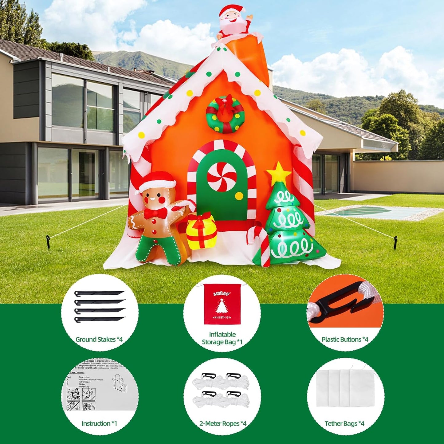 7.5 FT Tall Christmas Inflatables Gingerbread House Built-In LED Lights Blow up Christmas Decor for Xmas Party Holiday Outdoor Garden Lawn Yard Decorations