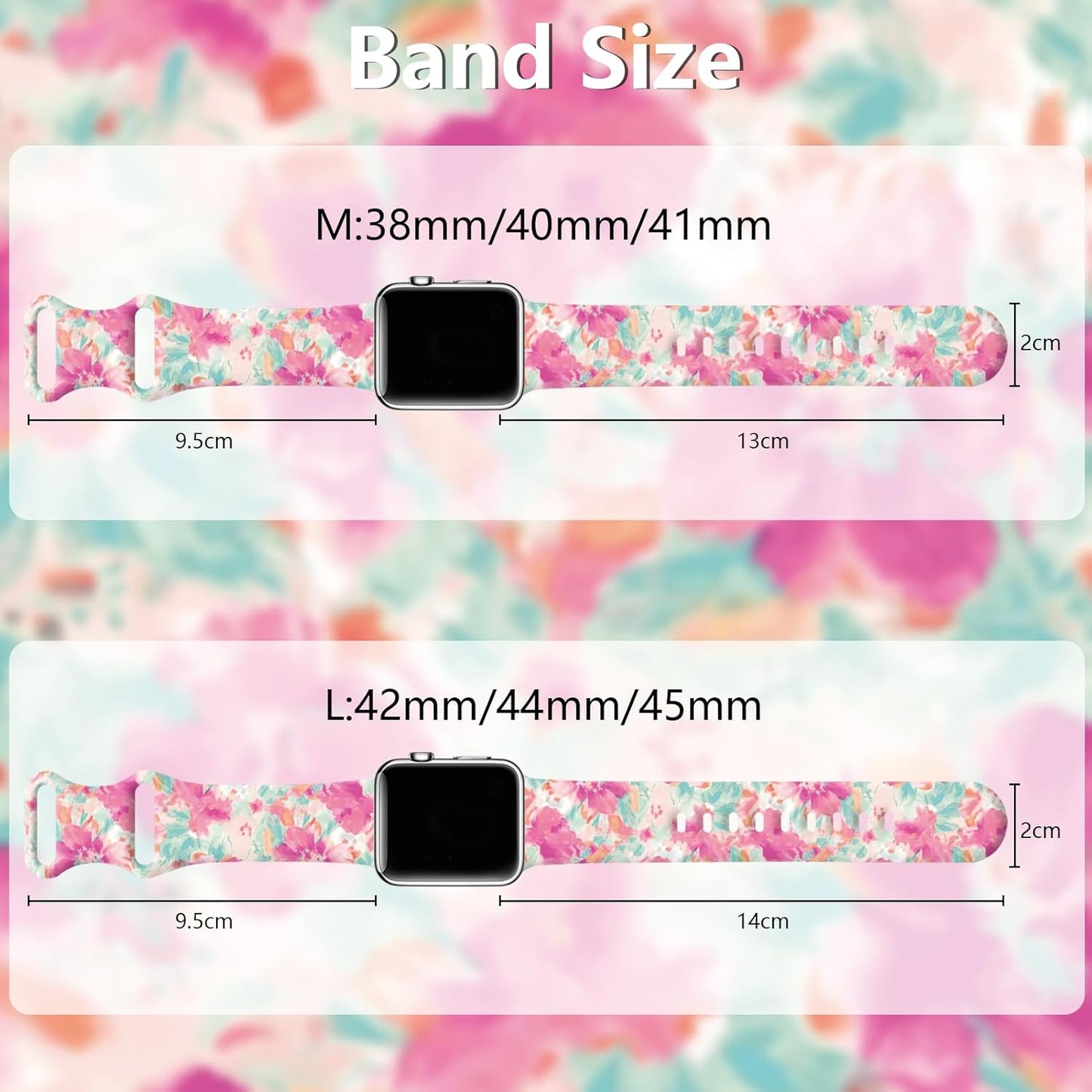 Floral Silicone Band Compatible with Apple Watch Bands for Women, 38Mm 40Mm 41Mm 42Mm 44Mm 45Mm 49Mm, for Iwatch Band Series 9 SE Ultra 8 7 6 5 4 3 2 1