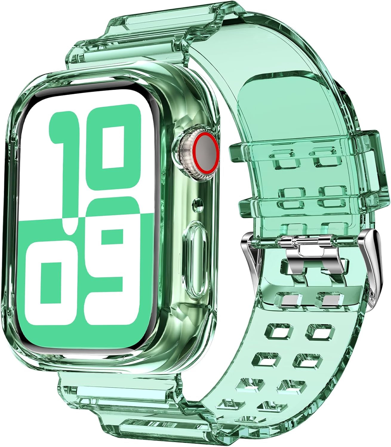 Compatible for Clear Apple Watch Band with Bumper Case, Women Men Glitter Bling TPU Sport Strap for Iwatch SE Ultra Series 10 9 8 7 6 5 4 3 2 1