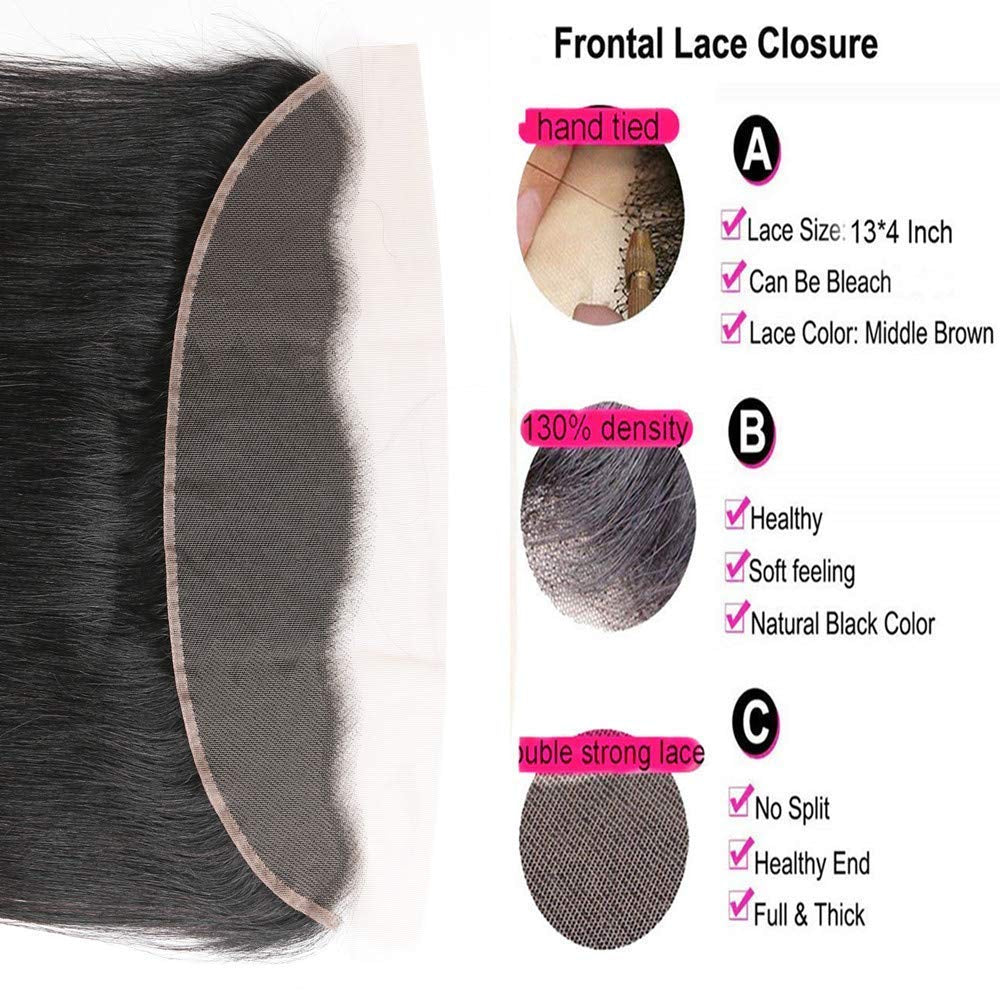13X4 Lace Frontal Closure Human Hair 10 Inch Brazilian Straight Frontal HD Lace Closure 100% Virgin Human Hair Ear to Ear Lace Frontal Pre Plucked Natural Black