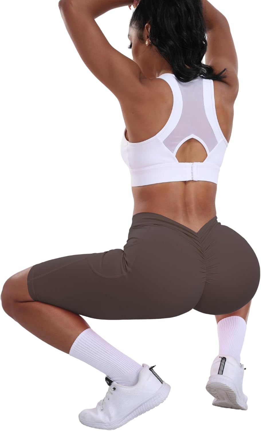 V Back Biker Shorts with Pockets Scrunch Butt Lifting Shorts for Women Athletic Gym Yoga Booty Shorts
