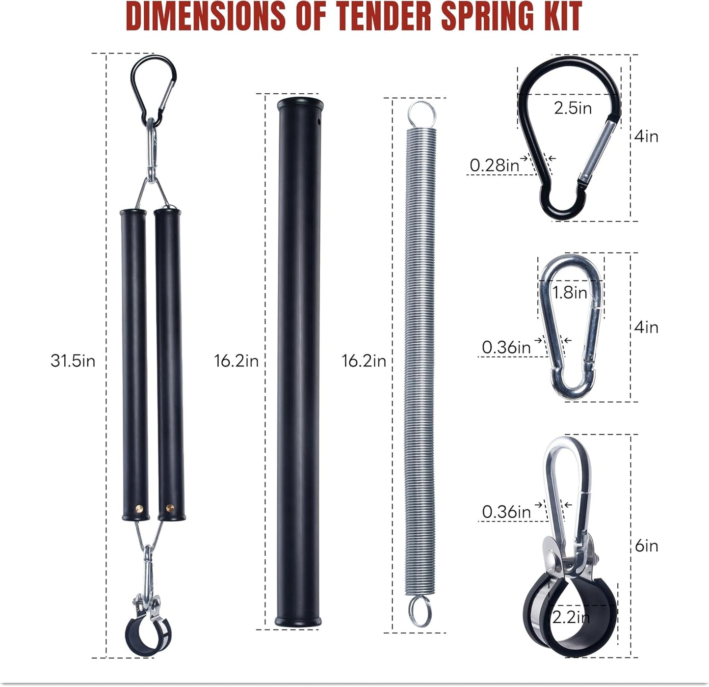 16” Double Tender Spring Kit, Dual Tender Spring for Suspending Trailer Air Line & Electric Cords, Tender Spring Assembly with Hanger Bracket for Semi Trucks Tractors Trailers