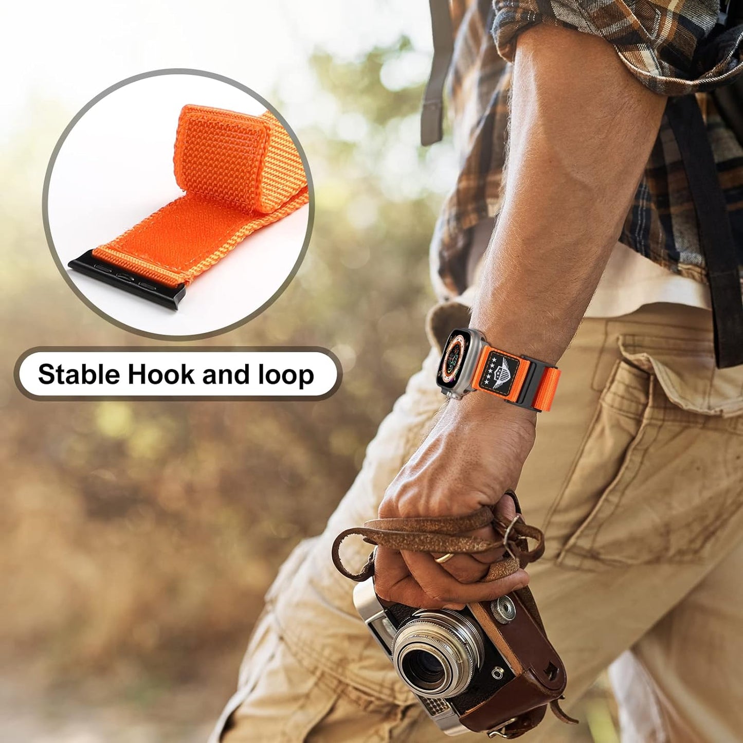 Rugged Nylon Band Compatible with Apple Watch Band 49Mm 45Mm 44Mm 42Mm,Soft Sport Loop Adjustable Wristbands Replacement Strap for Apple Watch Ultra Iwatch Series 8/7/SE/6/5/4/3/2/1,USA Flag Orange