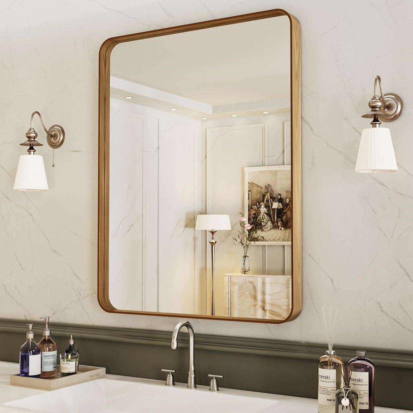 50X30 Inch Black Metal Framed Bathroom Mirror for Wall, Matte Black Bathroom Vanity Mirror Farmhouse, Large Rounded Rectangle Mirror, Anti-Rust, Tempered Glass, Hangs Horizontally or Vertically