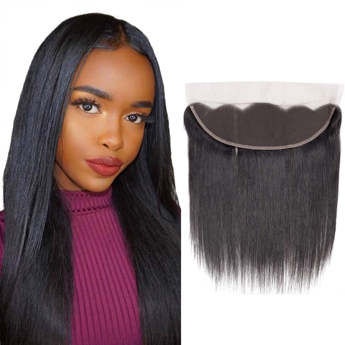 13X4 Lace Frontal Closure Human Hair 10 Inch Brazilian Straight Frontal HD Lace Closure 100% Virgin Human Hair Ear to Ear Lace Frontal Pre Plucked Natural Black