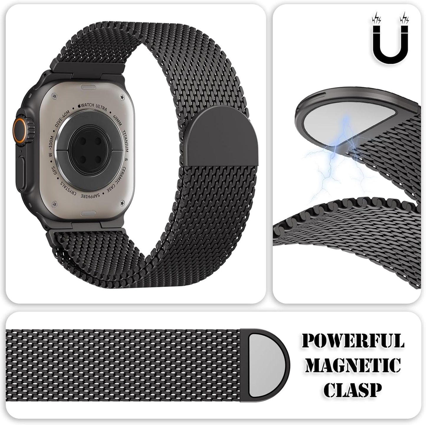 Stainless Steel Magnetic Clasp Band Compatible for Apple Watch 49Mm 46Mm 45Mm 44Mm 42Mm Men Women,Adjustable Metal Loop for Iwatch Ultra2 Ultra Series10/9/8/7/6/5/4 SE3/2/1