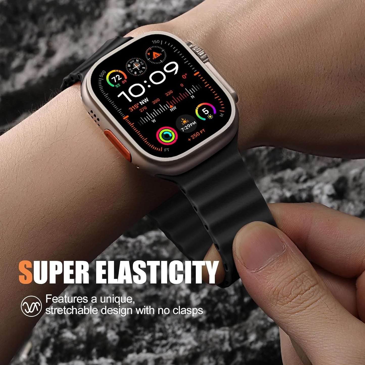 Ocean Solo Loop - Compatible with Apple Watch Ultra 2 Band 49Mm 46Mm 45Mm 44Mm 42Mm for Men Women for 7.8"-8.5" Wrist, for Iwatch Bands Series 10/9/8/7/6/5/4/3/2/1 SE