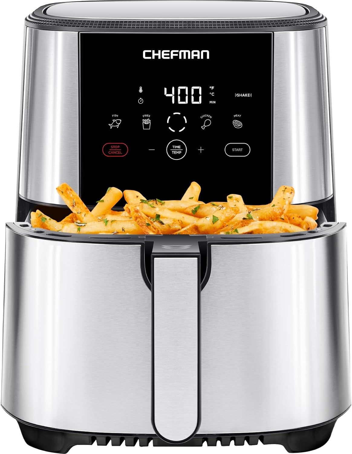 Turbofry® Touch Air Fryer, XL 8-Qt Family Size, One-Touch Digital Control Presets, French Fries, Chicken, Meat, Fish, Nonstick Dishwasher-Safe Parts, Automatic Shutoff, Stainless Steel