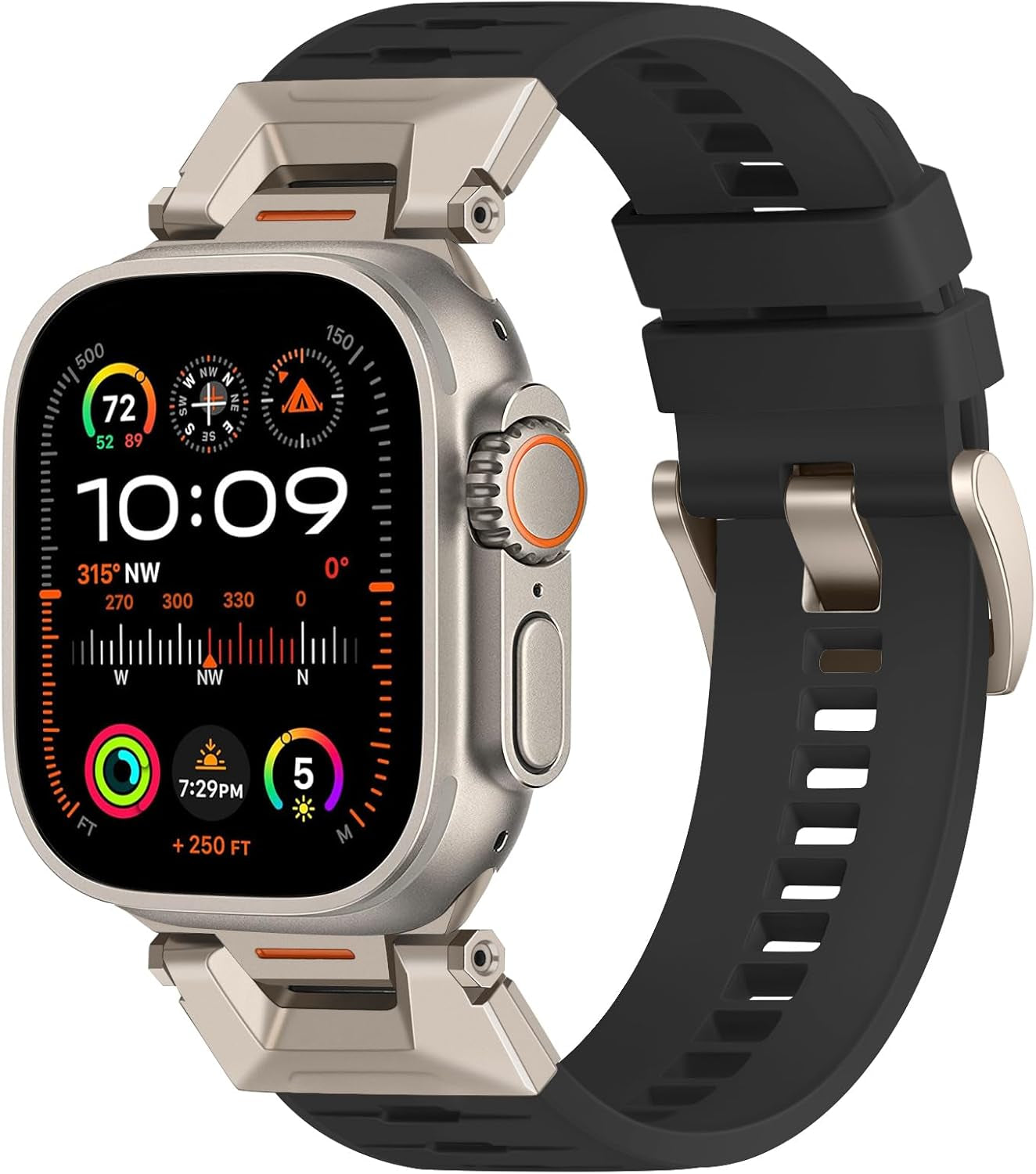 Band for Apple Watch Ultra 2 / Ultra 49Mm, Fluoro Rubber Watchband Stainless Steel Connector Kit Strap for Iwatch Apple Watch SE (2Nd Gen) Series 9 8 7 6 5 4 3 2 1 45Mm 44Mm 42Mm