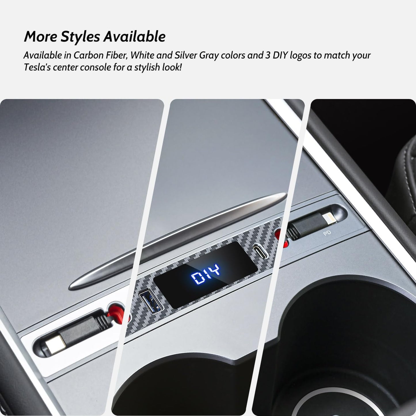 Upgrade Touch Switch Design for Tesla USB Hub (Silver Gray), Retractable Car Charger Is Necessary Model Y 2024/2023/2022/2021 & Model 3 2023/2022/2021 Accessories, Gifts for Tesla Owners